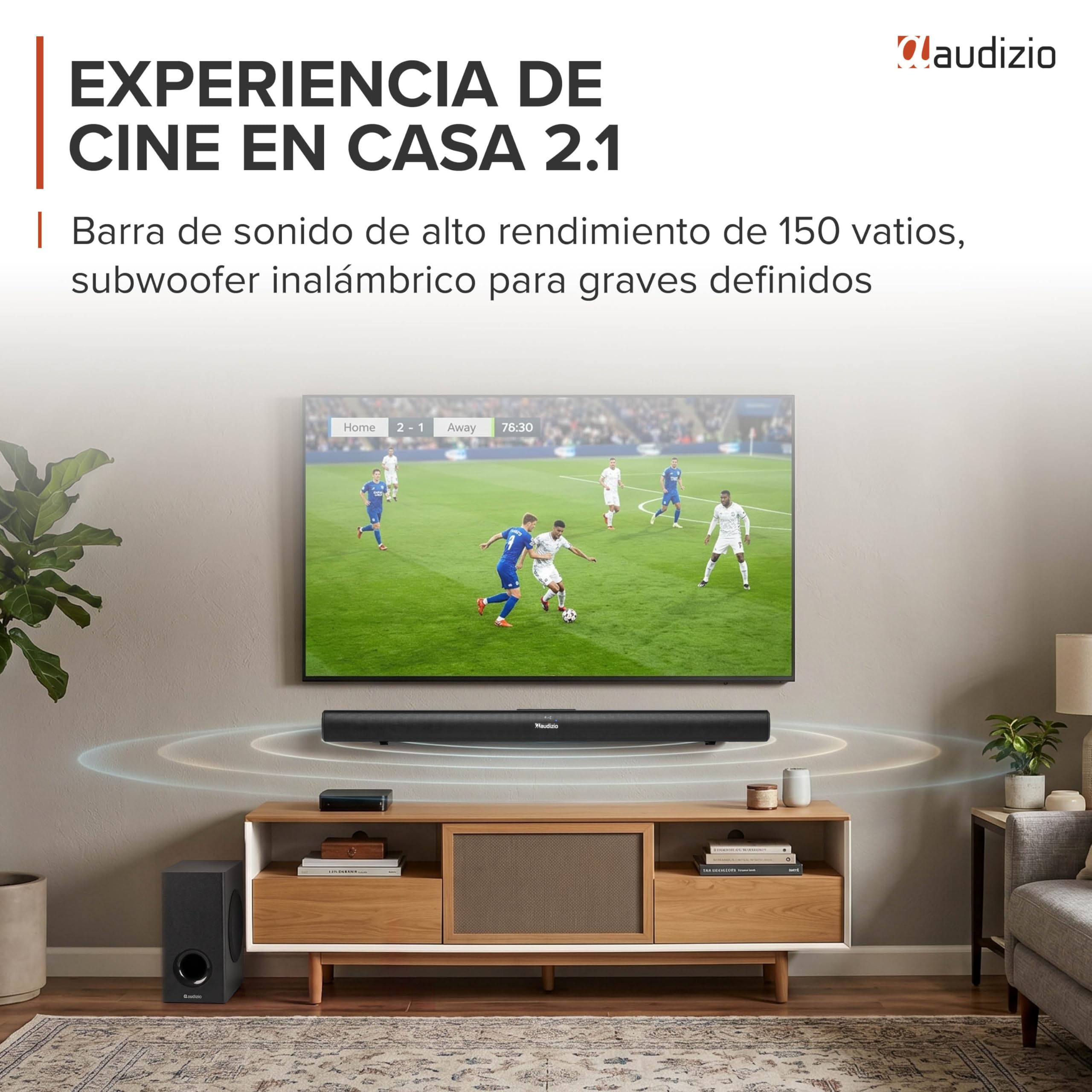 Audizio SB92S – Barra de Sonido 150W con subwoofer 6,5", HDMI ARC, Bluetooth 5.0, USB, óptica y AUX, soundbar 90 cm para TV con Graves Profundos y Mando a Distancia, Color Negro