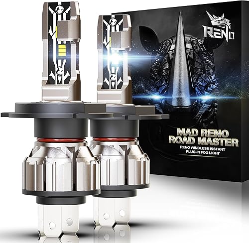 RENO Bombillas LED H4, 9003 LED 12000LM 6500K blanco frío de doble haz H4 9003 HB2 antiniebla sin ventilador en línea Plug and Play, paquete de 2