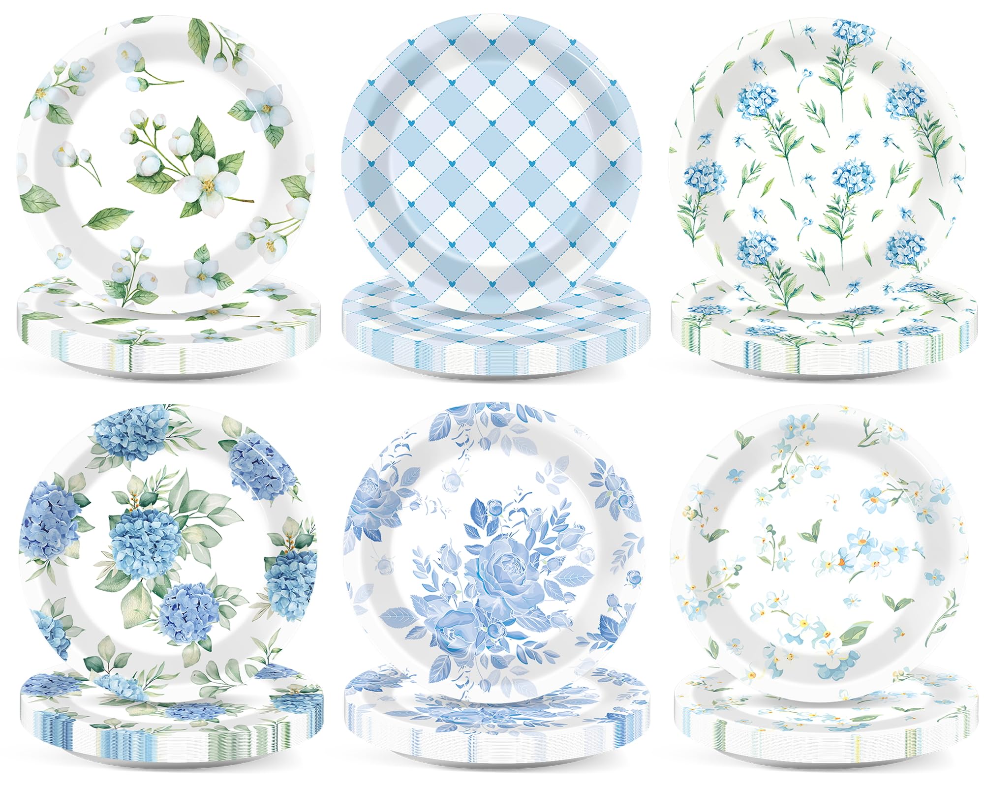 60Pcs Blue White Floral Paper Plates for Tea Party Decorations 7in Vintage Floral Party Dessert Plates Disposable Tableware Dinnerware Set for Bridal
