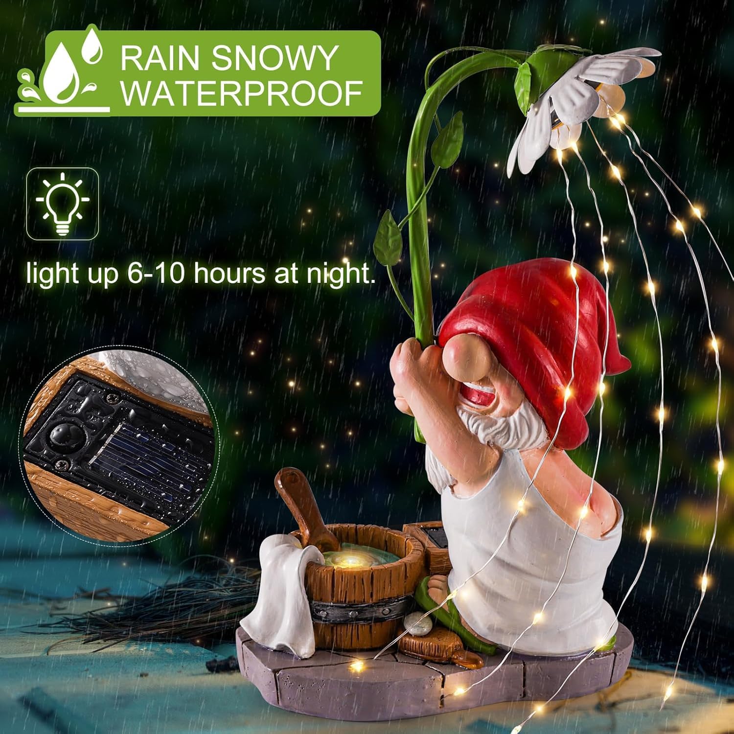 WINTS Garden Gnomes Outdoor Statue with Solar Lights,Bathing Funny Gnome Solar Garden Decorations for Lawn,Balcony,Yard,Patio Gnome Gifts for Mom