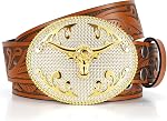 SANSTHS Cowboy Belts pour hommes Femmes, ceinture en cuir occidental avec gros boucles Pays mexicain Black Longhorn Bull Ceinture pour Jeans