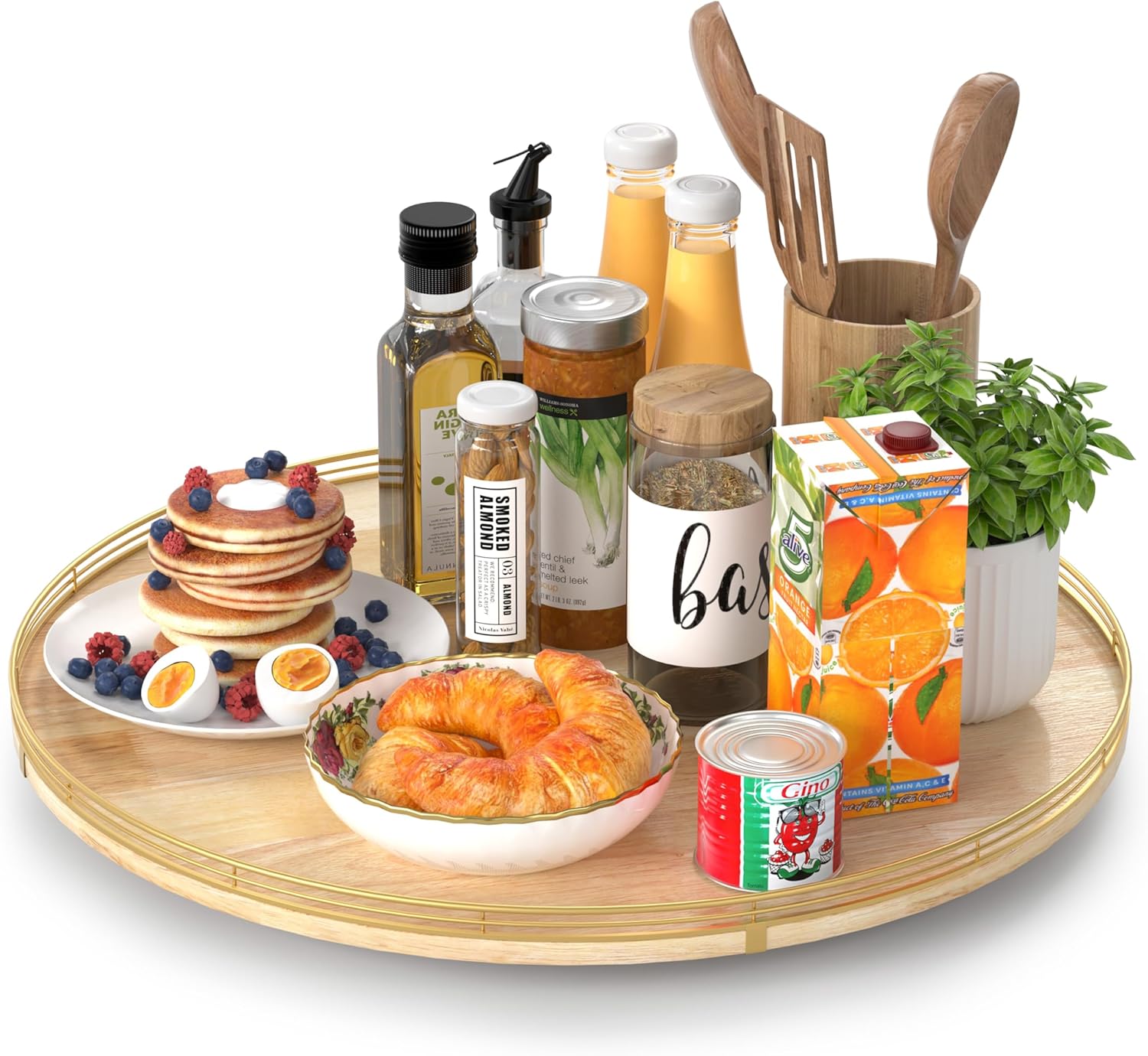 21-Inch Wooden Lazy Susan Turntable – Premium Oak & Iron, Extra Large Rotating Serving Tray for Dining Table, Kitchen Countertop, Farmhouse Décor, Spice Rack, Charcuterie & Entertaining Natural Oak 21