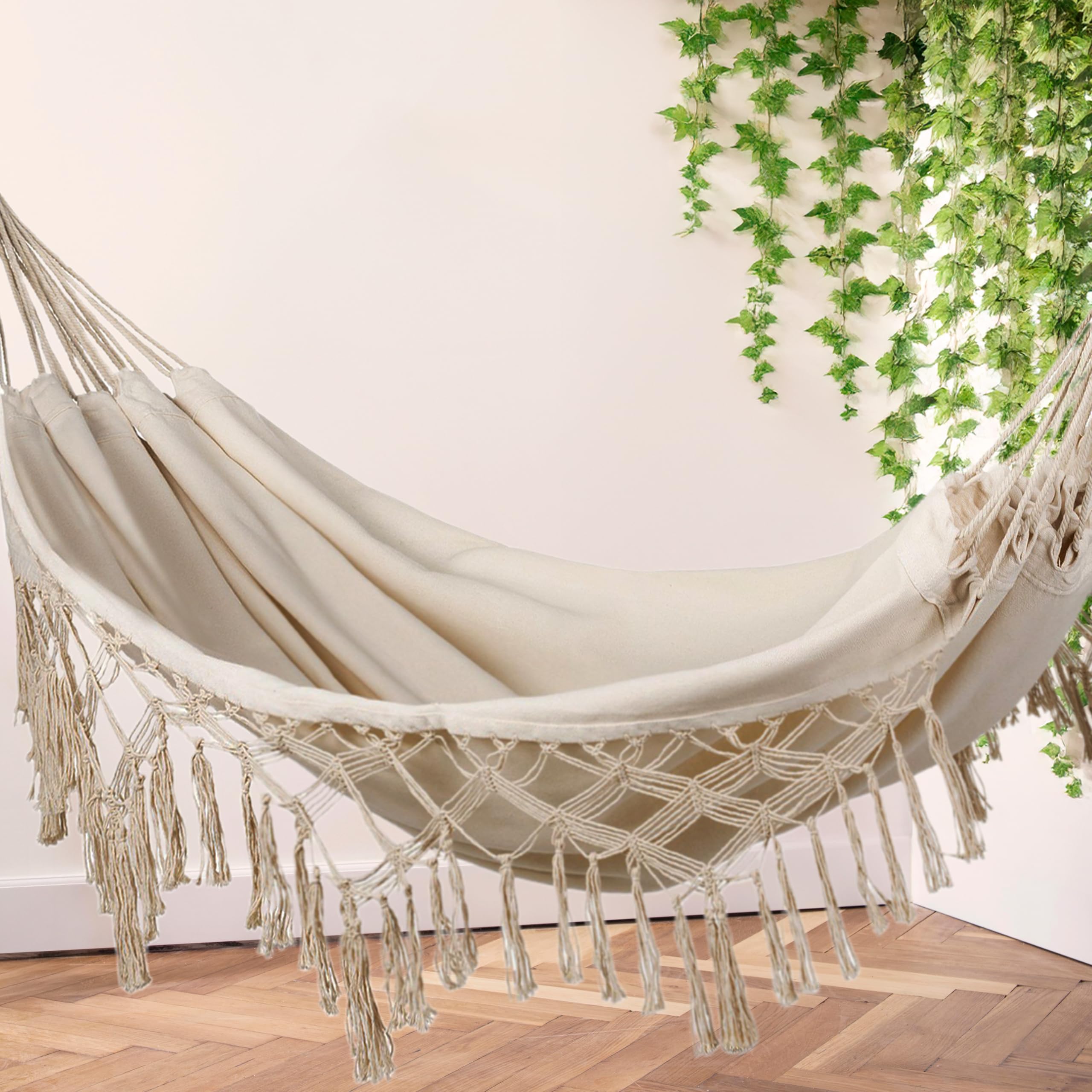 Amaca da Giardino in Cotone in Stile Boho - Capacità di Carico 200 kg - Durevole Amaca Portatile per Campeggio, Giardino, Patio, Cortile - Interno/Esterno