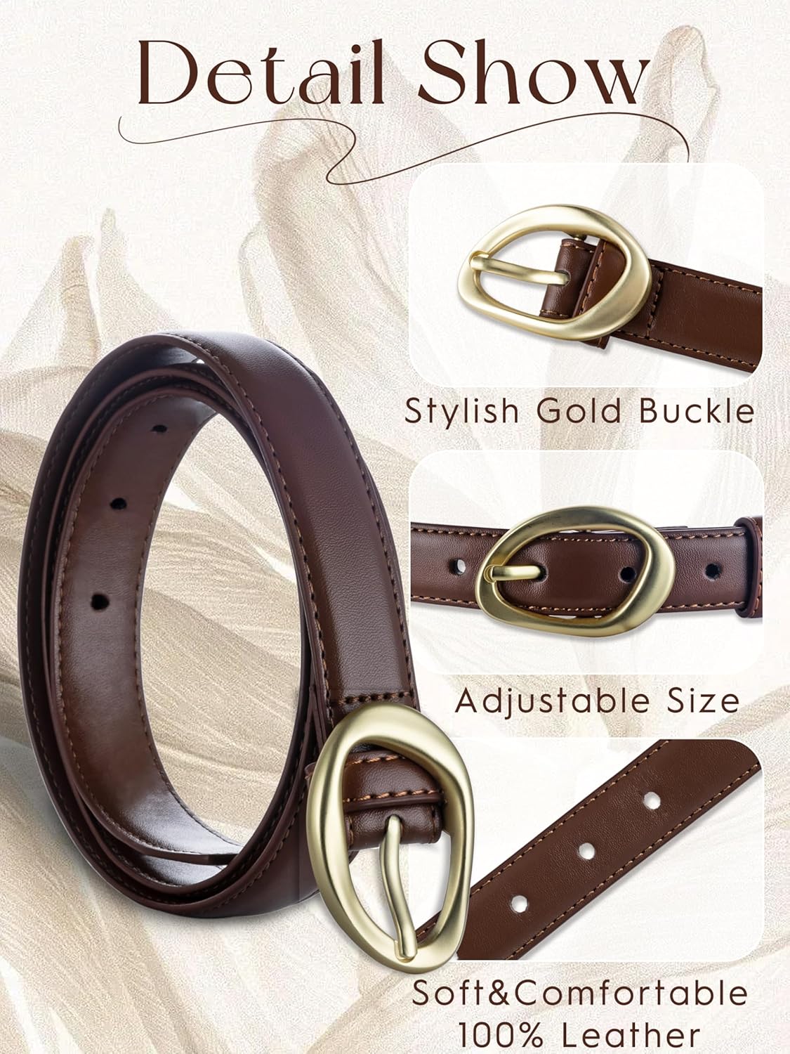 Women's Skinny Leather Belt for Jeans Dresses Pants Ladies Thin Soft Waistband with Gold Buckle Black Brown Gift Belt - Image 4