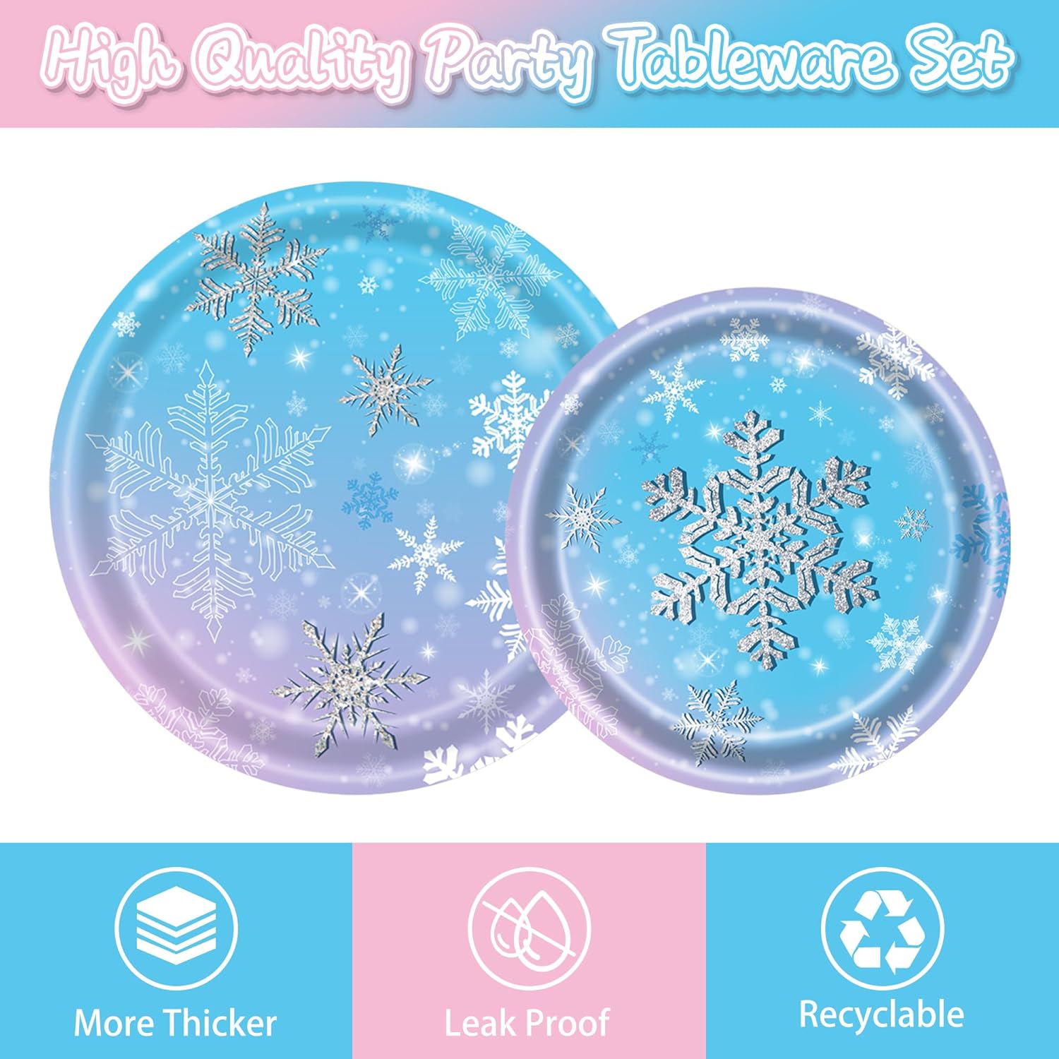 126 Pcs Frozen Birthday Party Supplies Disposable Winter Snowflake Paper Plates Napkins Cups Forks Tablecloth for Christmas Winter Wonderland Frozen Birthday Party Decorations Serves 25 - Image 3