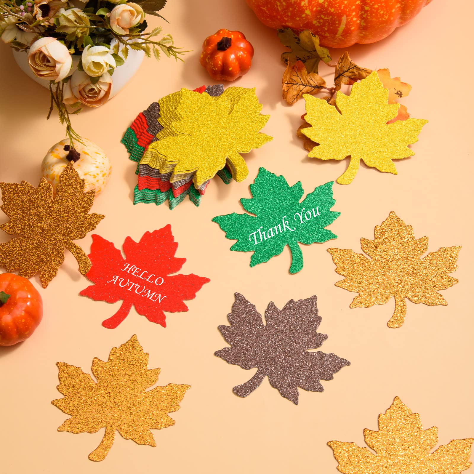 Qilery 240 Herbstblätter-Ausschnitte – Bunt & Glitzernd, Mit Klebepunkten, 10 Cm