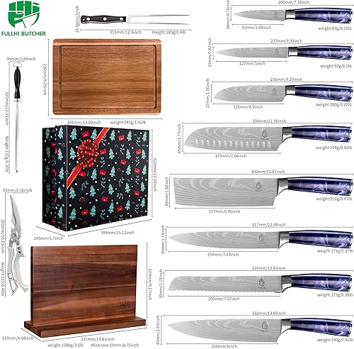 Miniatura 2 de FULLHI Juego de cuchillos de 13 piezas con soporte magnético para cuchillos, tablas de cortar, tijeras de cocina, tenedor de pavo y varilla de