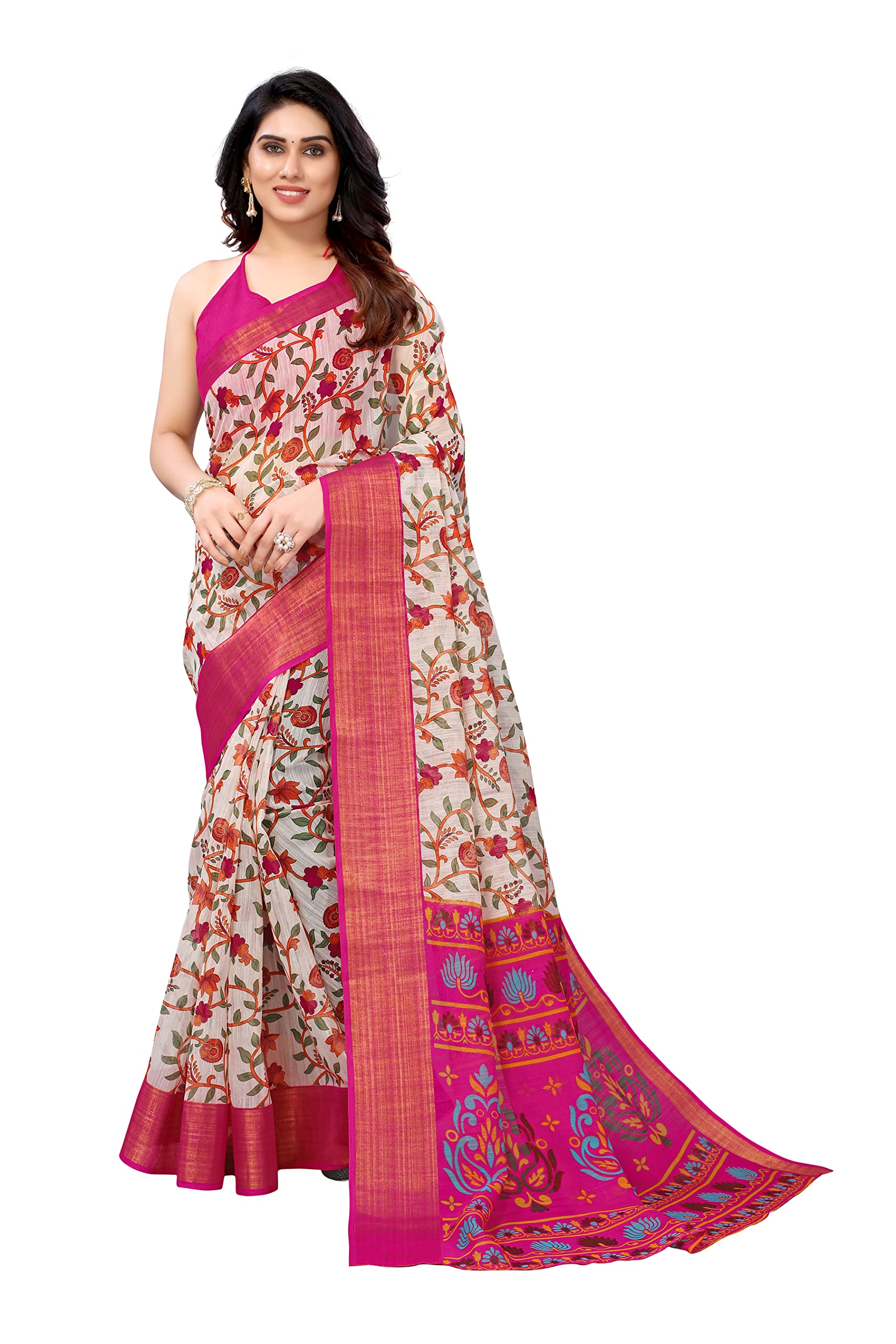 Bee M Pee Designer Khadi Cotton (Printed Sarees for Women Collection_Pink)