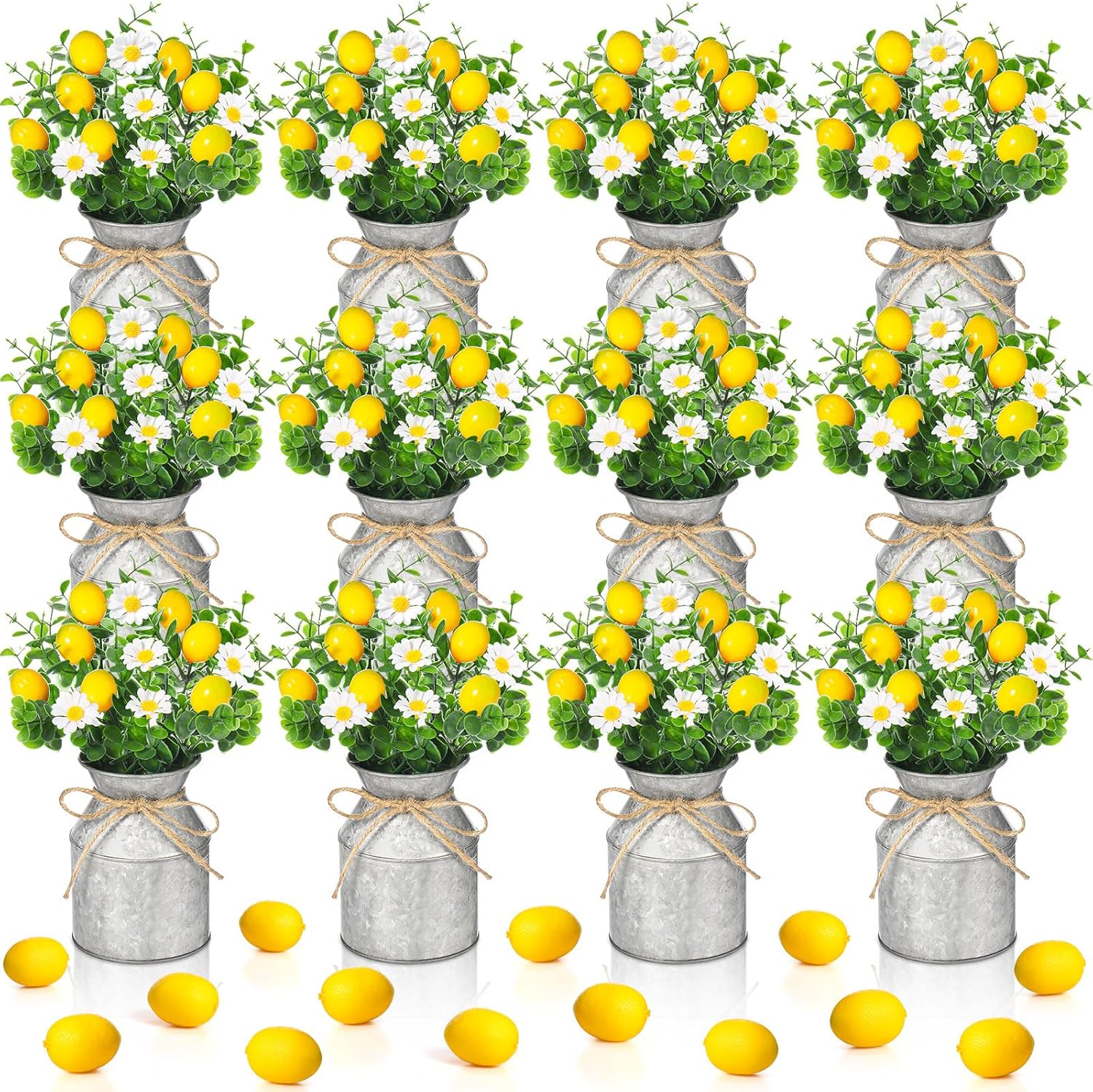 Mimorou 12 Sets Artificial Potted Lemon Decor Fake Fruit Lemon Flowers Table Centerpiece Faux Summer Kitchen Vases Tiered Tray Decor Farmhouse Plant for Indoor Outdoor Home Bathroom Dining