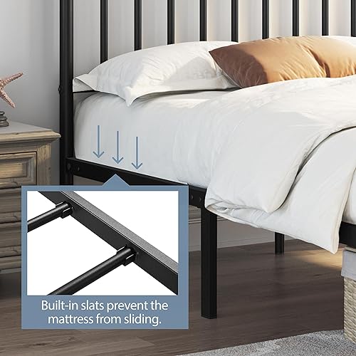Miniatura 24 de Yaheetech Base de cama individual con plataforma de metal, base de colchón con cabecero y estribo, no necesita somier, almacenamiento debajo de la
