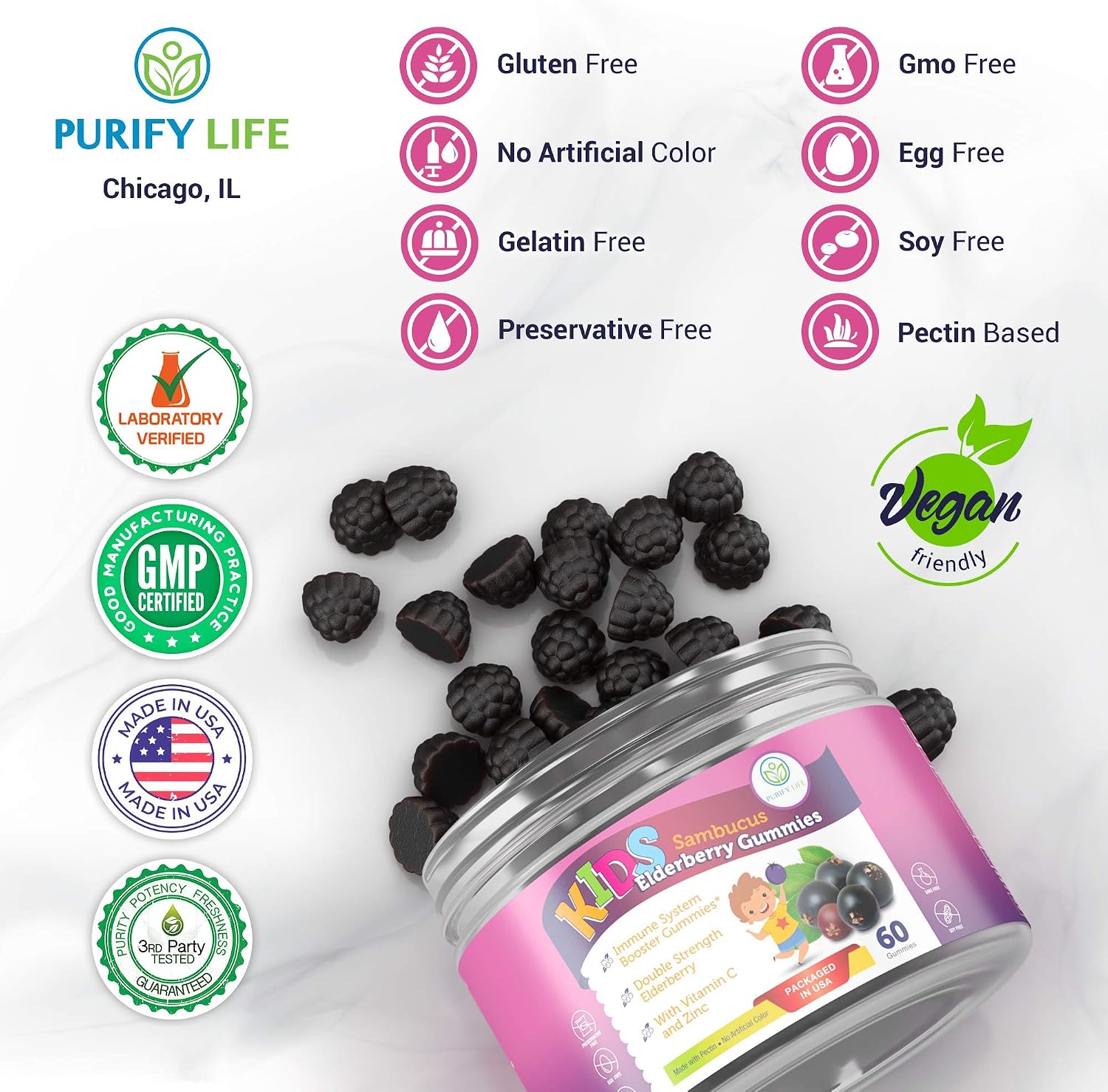 Easy Chew Elderberry Gummies for Kids & Toddlers (60 Day Supply) Sambucus Elderberry Gummies with Zinc & Vitamin C - Allergy, Sniffles, Cough & Cold Relief - Supplement Replace Capsules Pills Tablets
