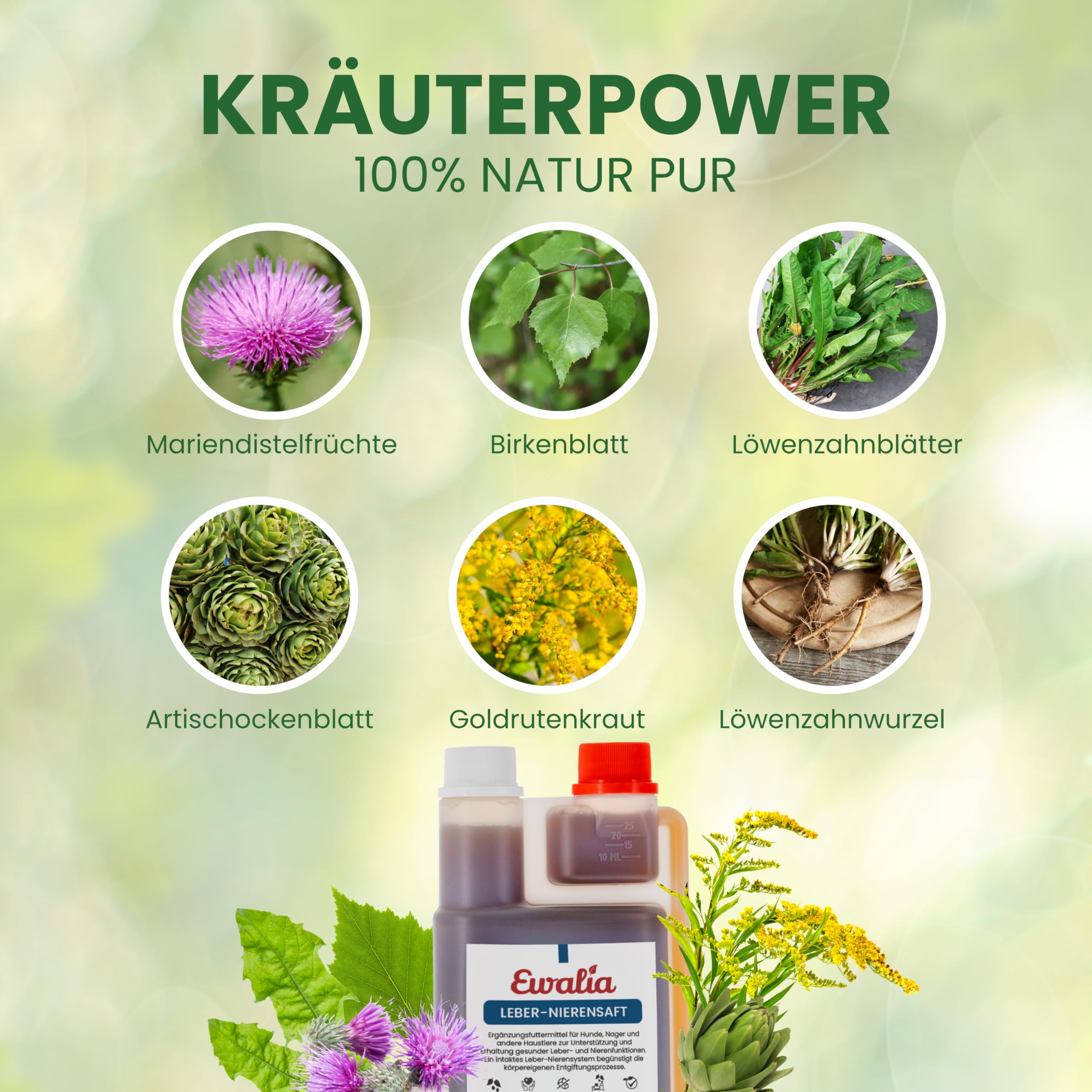 EWALIA Leber-Nierensaft | 500 ml | Ergänzungsfuttermittel für Hund & andere Haustiere | Mit Mariendistel