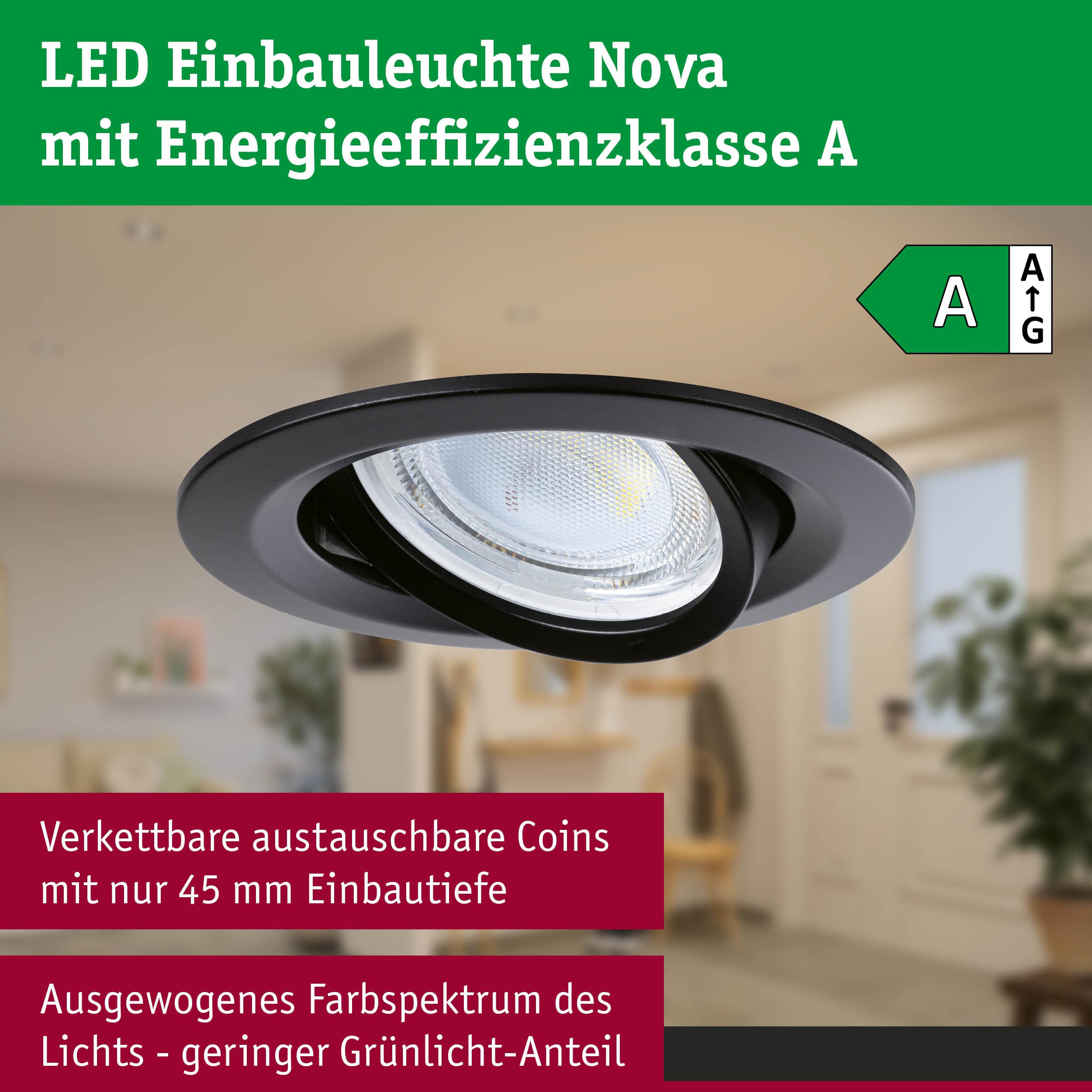 Paulmann LED Einbauleuchte Nova Coin 3er-Set rund 84mm 50° 3x2,8W 3x505lm 230V 4000K Schwarz matt 92457