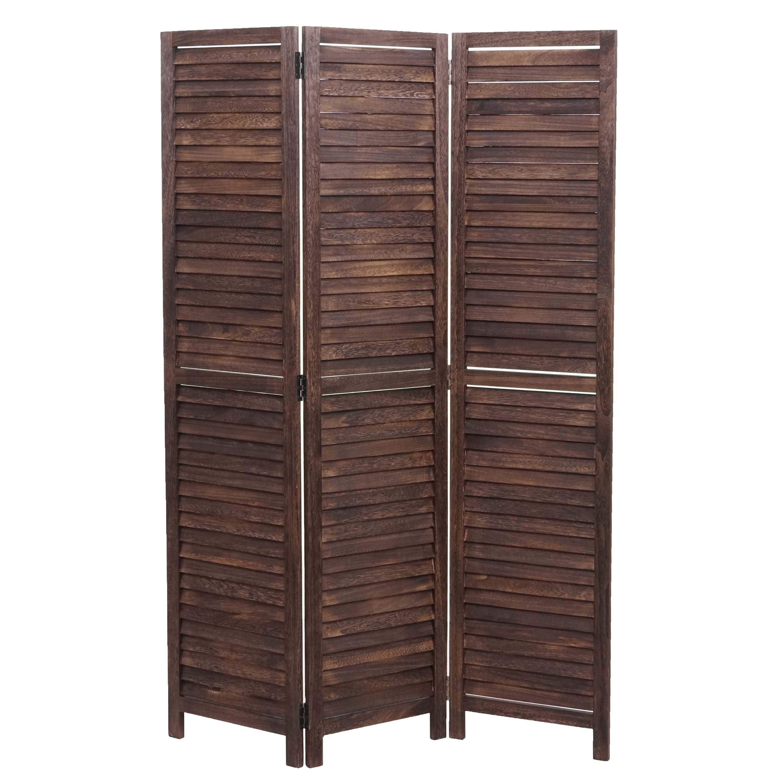 Biombo HWC-C30, separador de ambientes, protección visual, aspecto envejecido, vintage, 170 x 120 cm, marrón