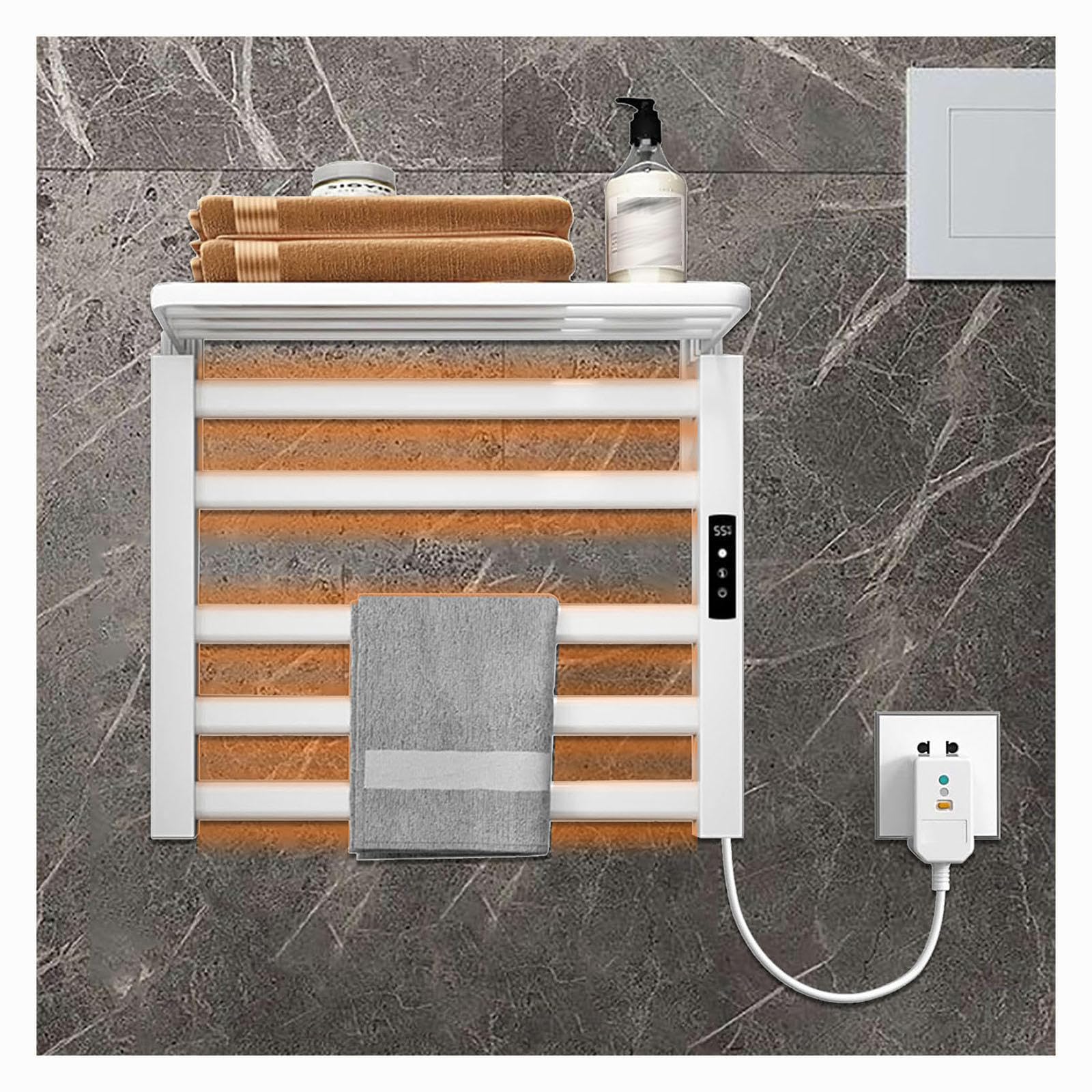 Elektrische Handtuchheizung Bad 500x500mm Temperatur Einstellbar mit Timer, mit Thermostat,LED Touch Anzeige,White