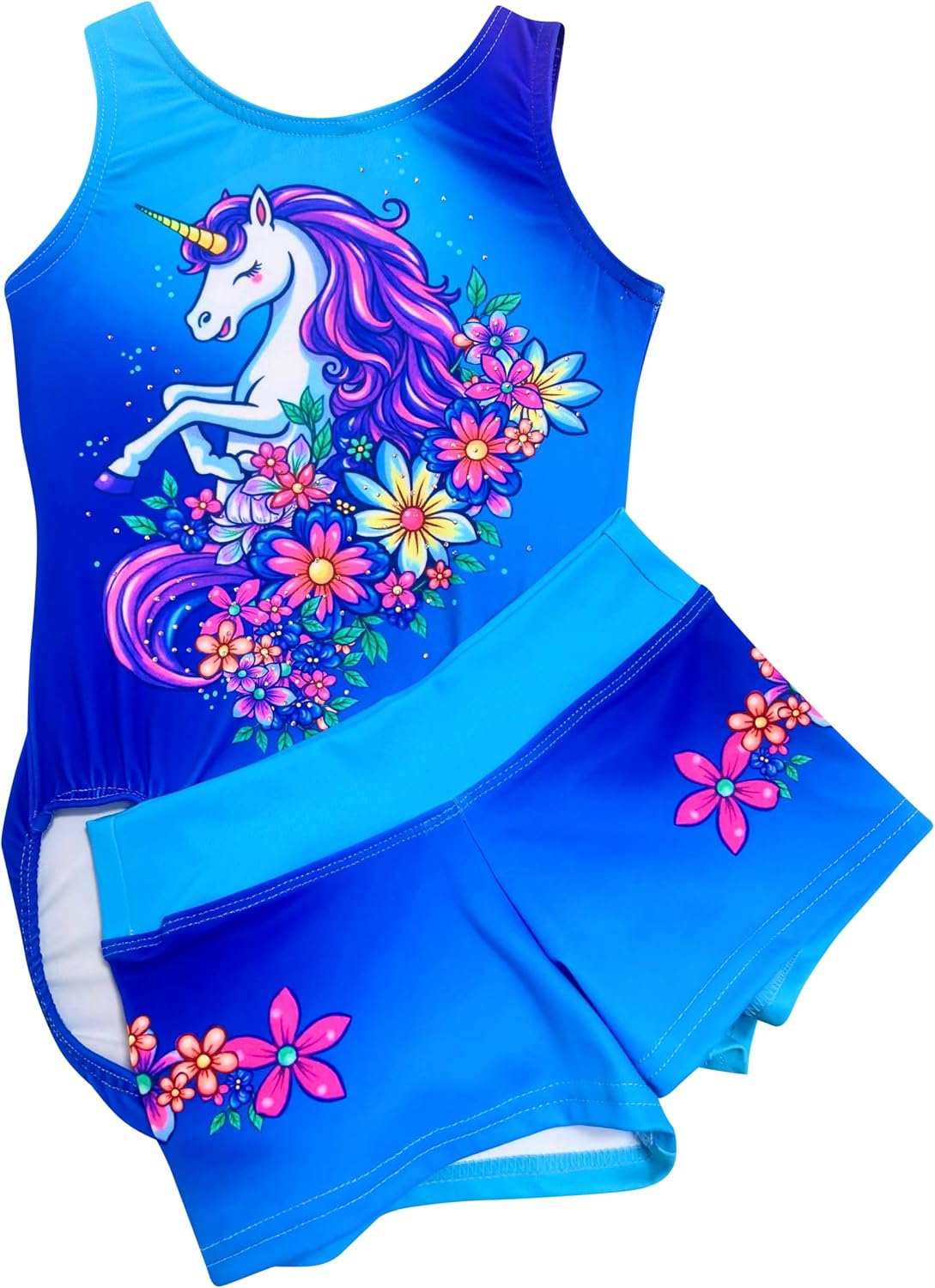 Toddler Girls Gymnastics Leotard with Shorts Set, Printed Designs, Stretch Performance Fabric