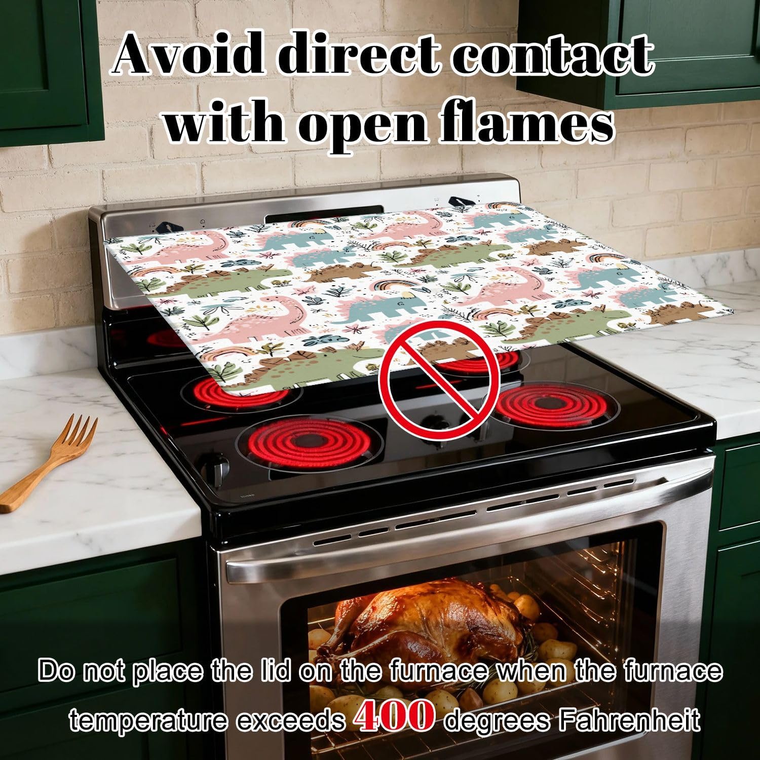 Stove Top Covers for Electric Stove Cute dino Mom Baby Cartoon dinosaur family seamless cute dino Glass Cooktop Burner Covers Heat Resistant Protector Kitchen Decor Keep Stove Clean 28''x20''