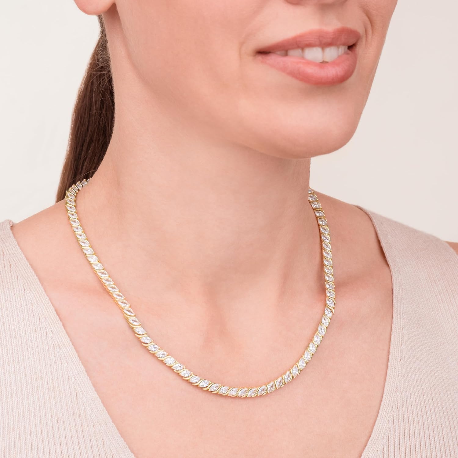 Amazon Essentials Cubic Zirconia Wave Tennis Necklace Sterling Silver, 18" - Image 4