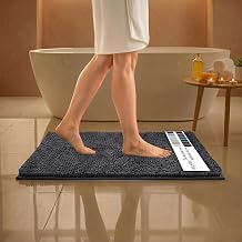 MAYSHINE Small Plush Shaggy Chenille Bath Mat 23"x14" Extra Soft, Super Absorbent, Non-Slip Bathroom Rug | Fluffy Microfiber, Area Rug Sets for Bathroom Floor, Kitchen, Living Room |Charcoal Gray