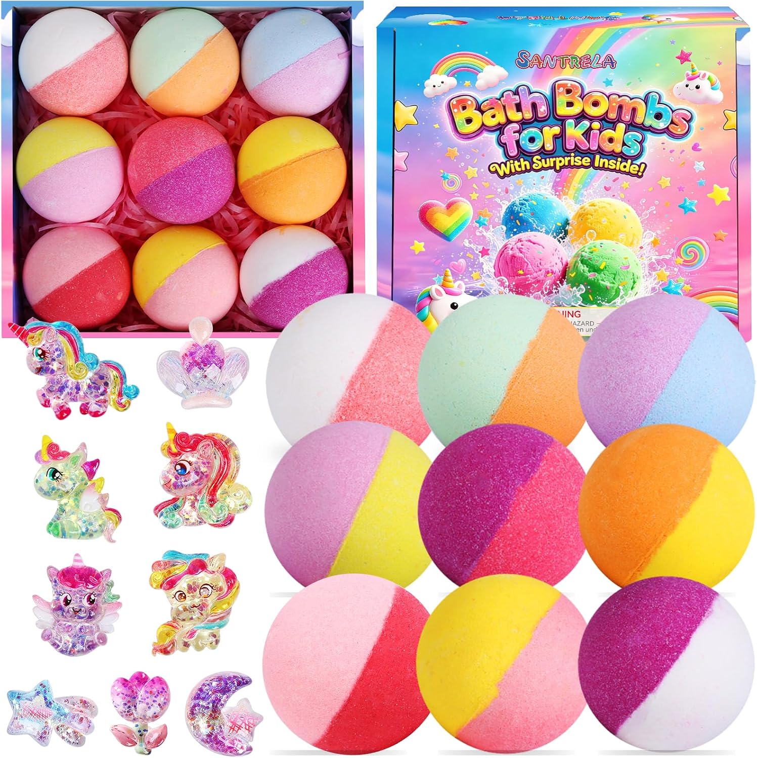 Unicorn Bath Bombs for Kids with Toys Inside, Surprise Gifts for Girls 4-8