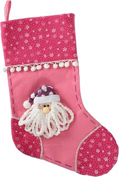 WeRChristmas Christmas Stocking with 3D Santa Head - 48 cm, Hot Pink/Purple