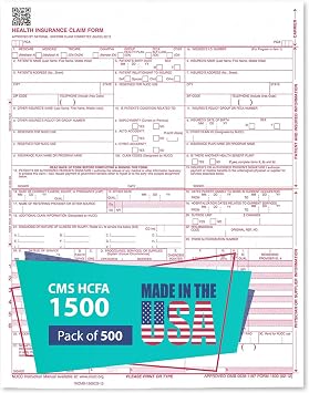 CMS 1500 Claim Forms - 500 Sheets | New Version HCFA 1500 02/2012 Revision | Laser & Inkjet Compatible Health Insurance Claim Forms for Accurate Medical Billing