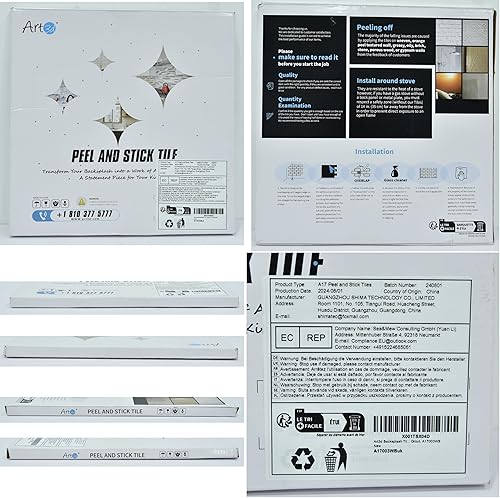 Miniatura 8 de Art3d Protector contra salpicaduras de 10 hojas, 12 pulgadas x 12 pulgadas, diseño de mármol blanco