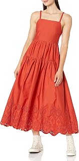 Womens Tiered Shirred Back Tie Cut-Out Eyelet Midi Dress