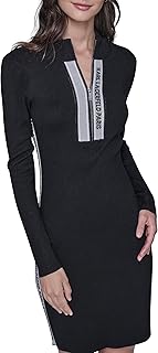KARL LAGERFELD Womens Long Sleeve High Neck Logo Tape Zip Up Dress