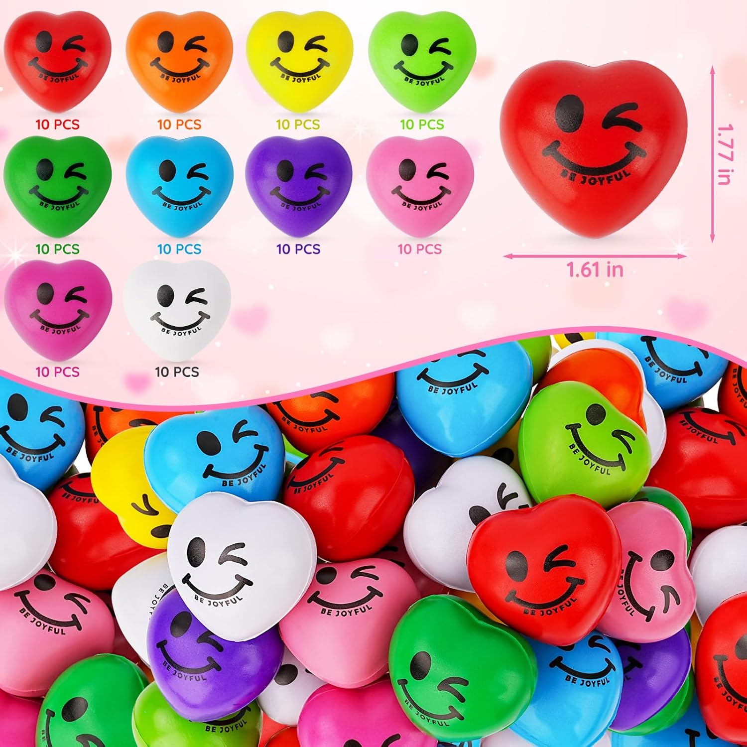 Stress Balls, 100PCS Heart Stress Balls for Adults & Kids, Mini Foam Ball Stress Relief Toys, Fidget Anxiety & Anger Relief at Work/School/Home, Employee Benefits, Student Prizes, Party Favors - Image 4