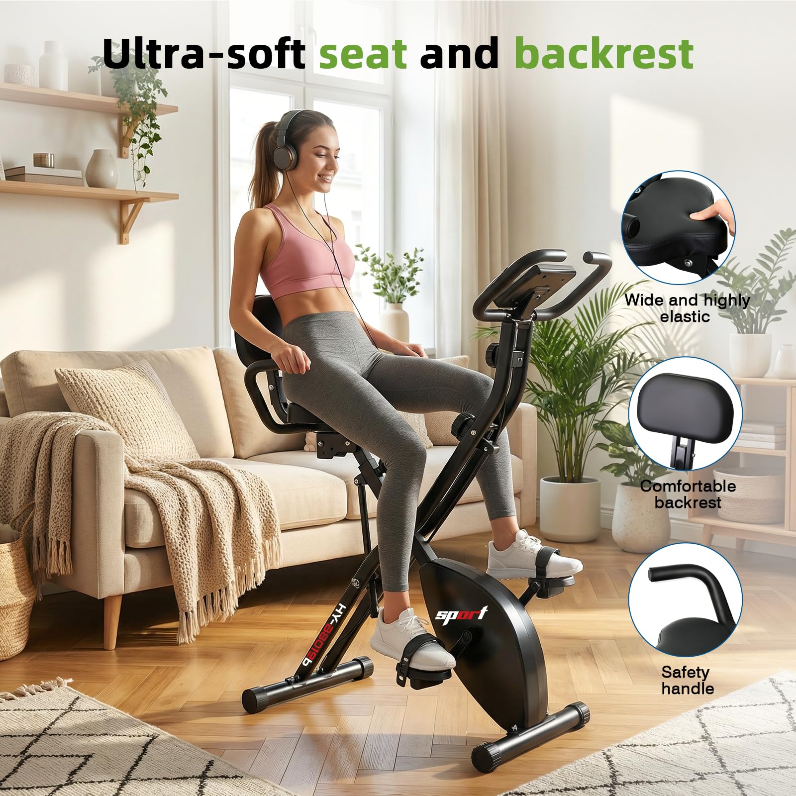 Vélo d'appartement pliable 4 en 1 avec écran LCD et mesure du pouls - 8 niveaux de résistance magnétique, capacité 120 kg