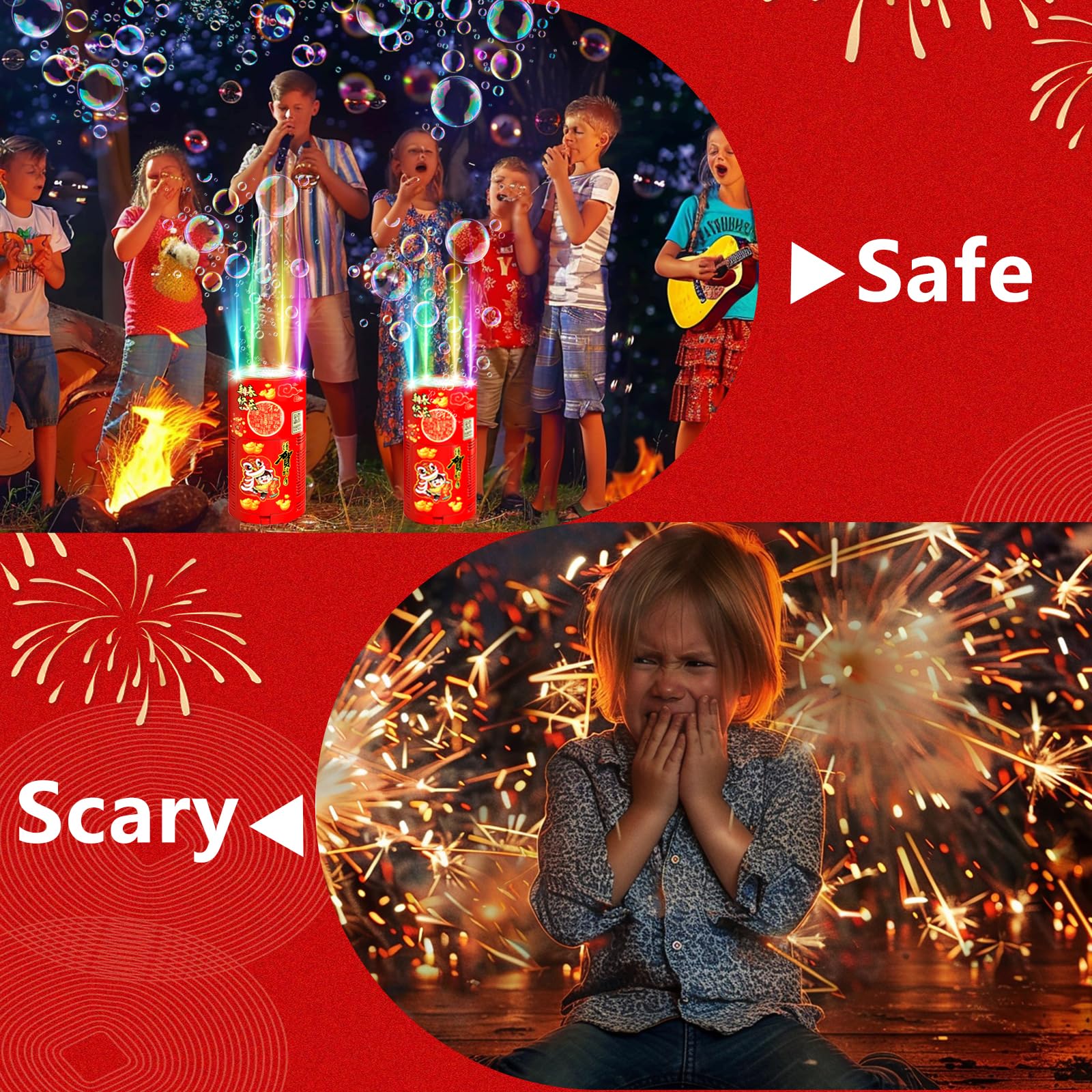 Feuerwerk Seifenblasenmaschine, 2-Packung 13-Loch-Design Automatischer Feuerwerk Seifenblasenhersteller mit Lichtern und abschaltbarem Sound für Kindergeburtstag Hochzeit Party Garten Karneval