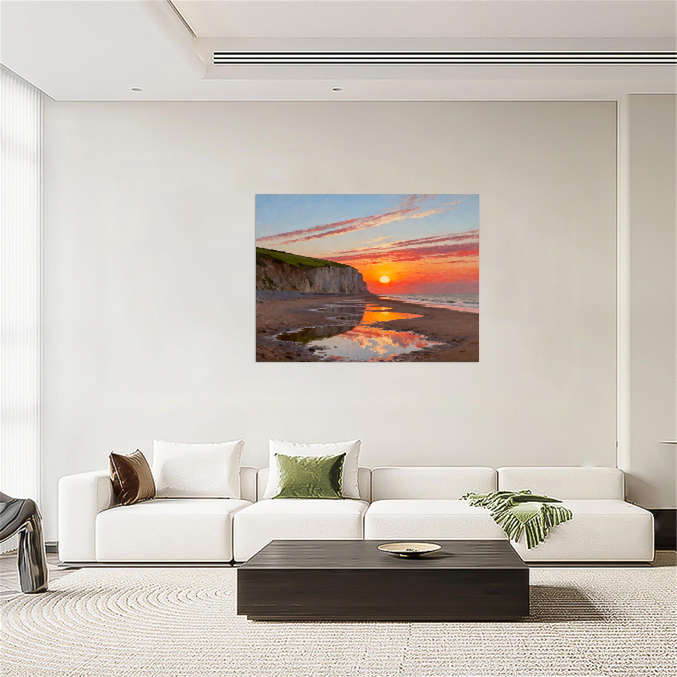 OZPWBVY Strand Sonnenuntergang Landschaftsbilder auf Leinwand-Meer wolken-Küsten Wandbild für Schlafzimmer Fertig zum Aufhängen 70x90cm Gerahmt