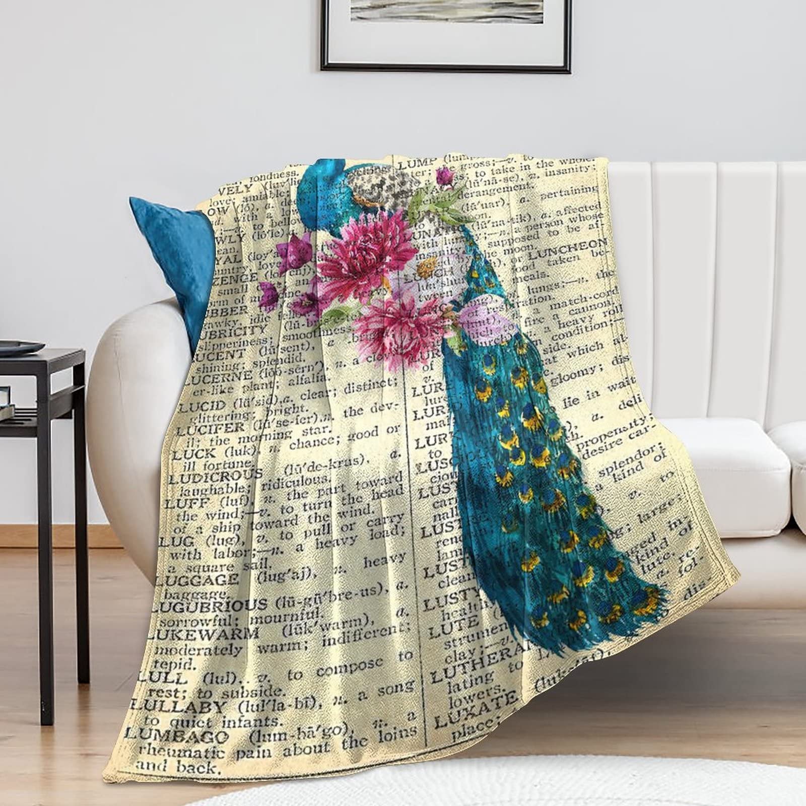 Couverture de voyage paon, cadeau de pendaison de crémaillère en peluche douce