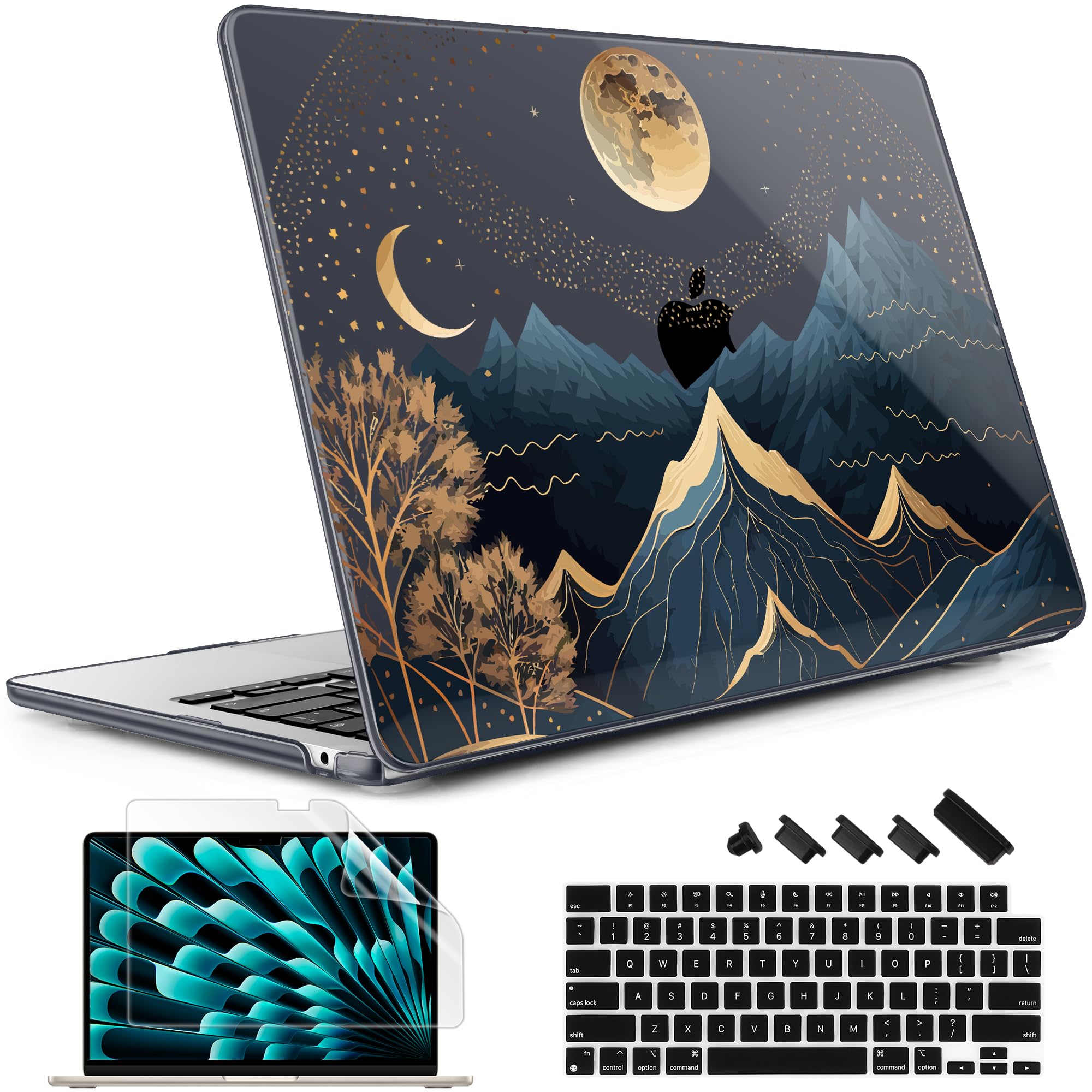 May Chen for with MacBook Air 15 inch Case M5 M4 M3 M2 2026-2023 | A3448 A3241 A3114 A2941, Hard Shell Case with Screen Protectorr & Keyboard Cover & Dust plug - Starry Mountain