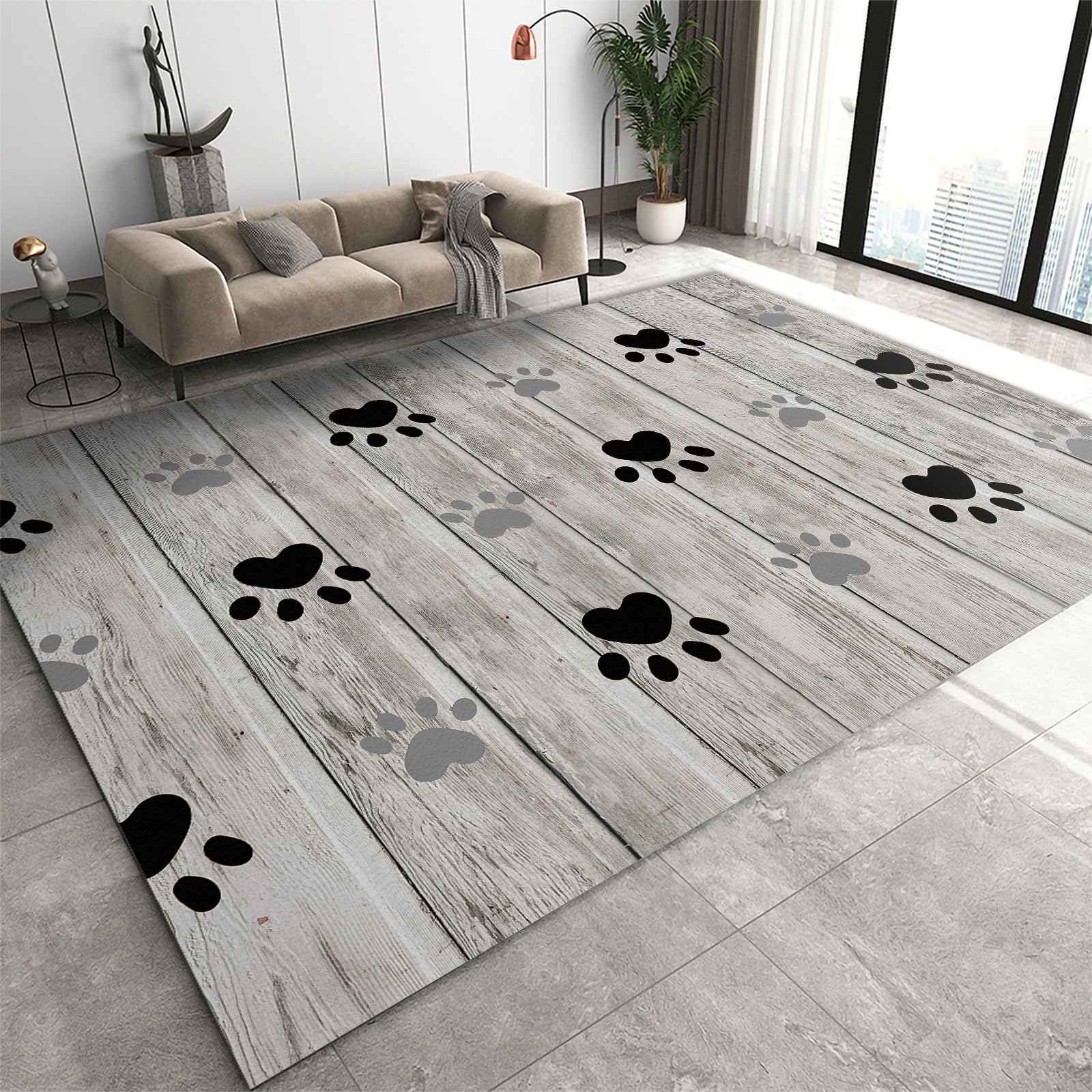Amazon.com: Black and Gray Cat Paw Prints Indoor Rug, Distressed