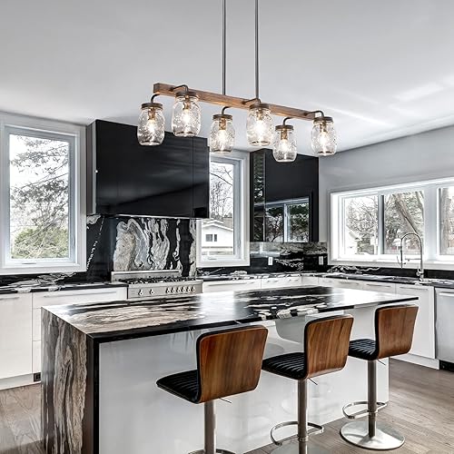 Miniatura 2 de Candelabro de tarro de masón, iluminación de isla de cocina de 6 luces, lámpara de granja de 27.5 pulgadas para comedor con pantallas de vidrio
