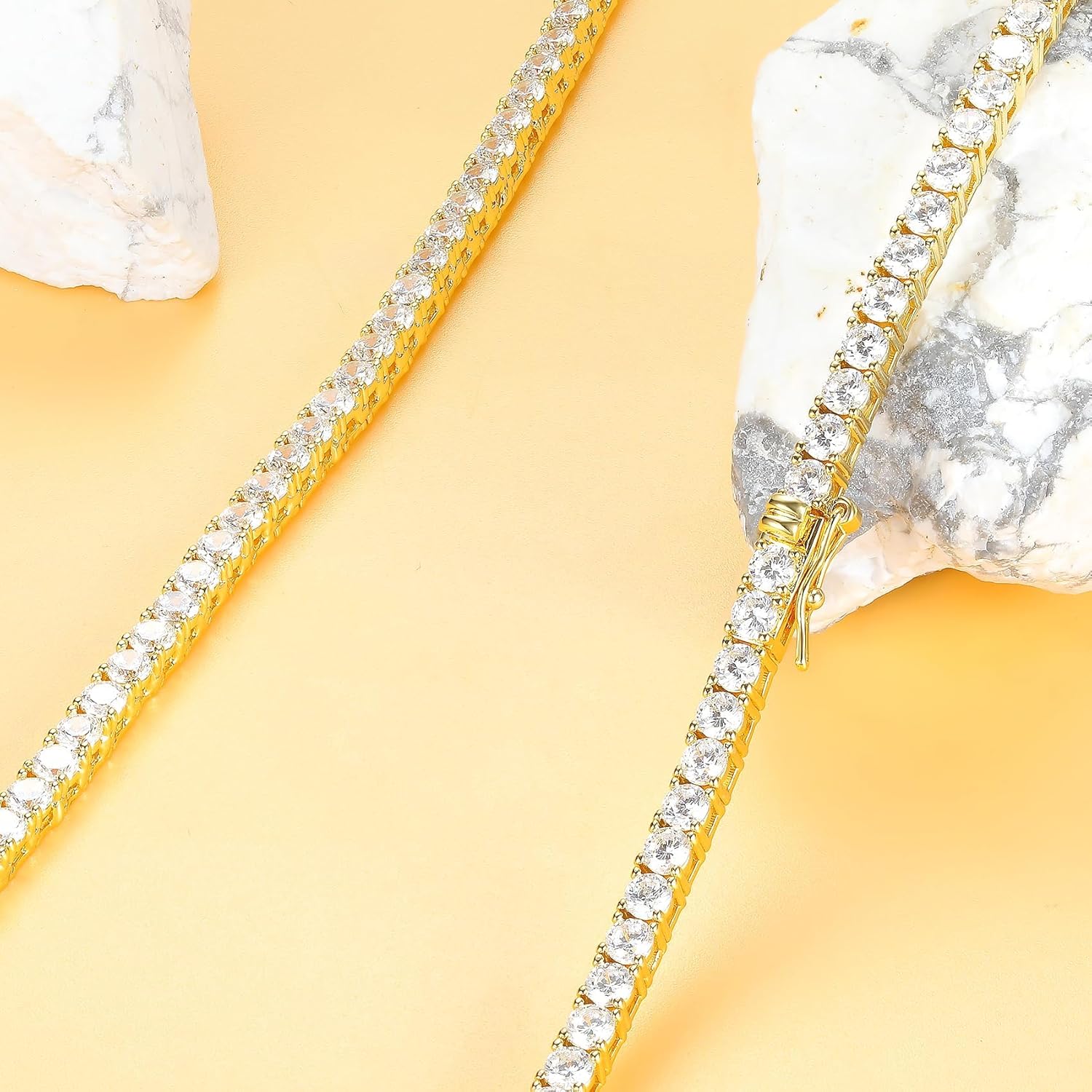 Gemsme 18K White/Yellow Gold Plated 3.0mm Round Cubic Zirconia Classic Tennis Necklace For Women 16-24 Inches - Image 7