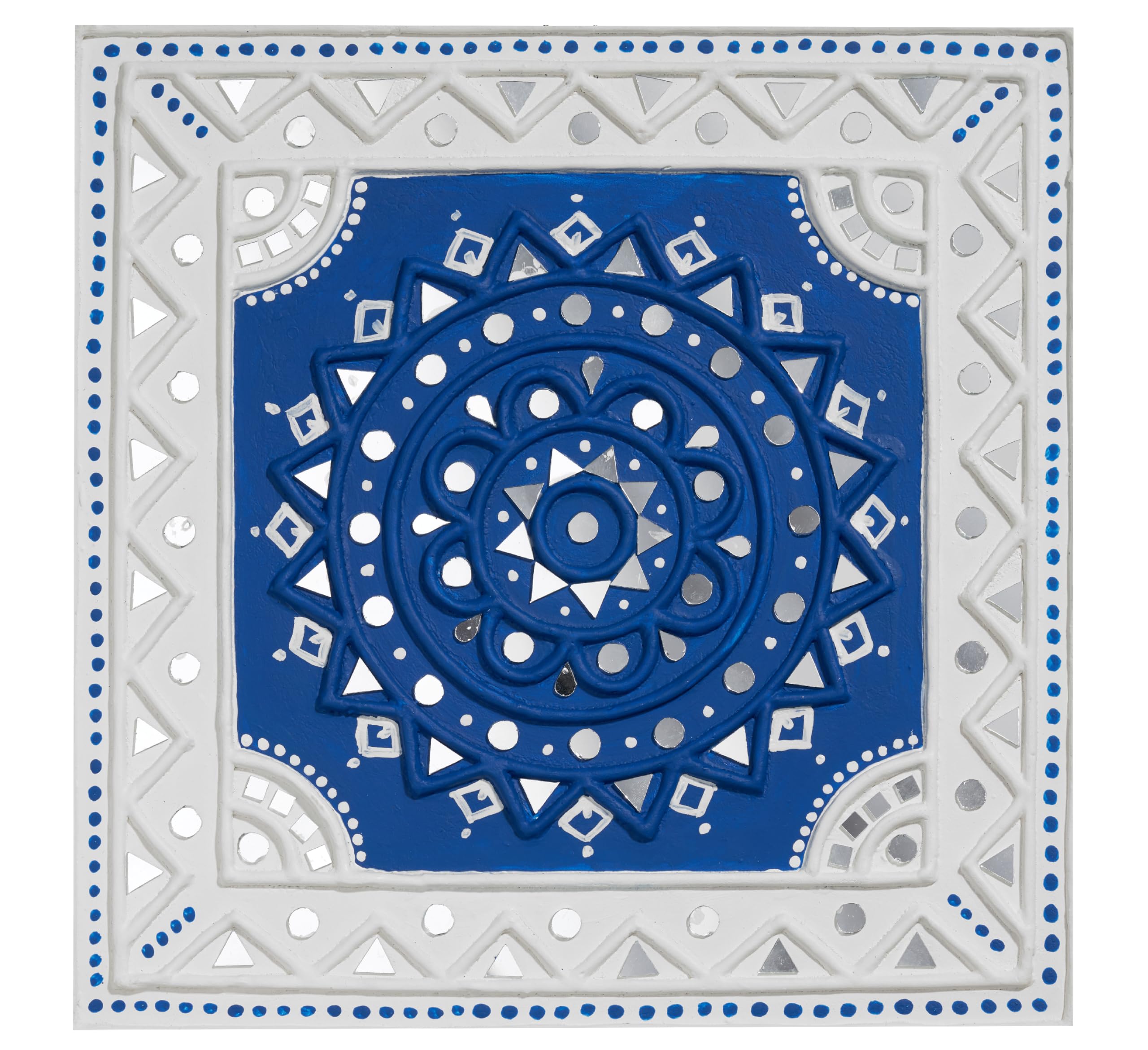 IndoTribe, Indian Lippan Art Wall Decor 10x10 Inch, Blue