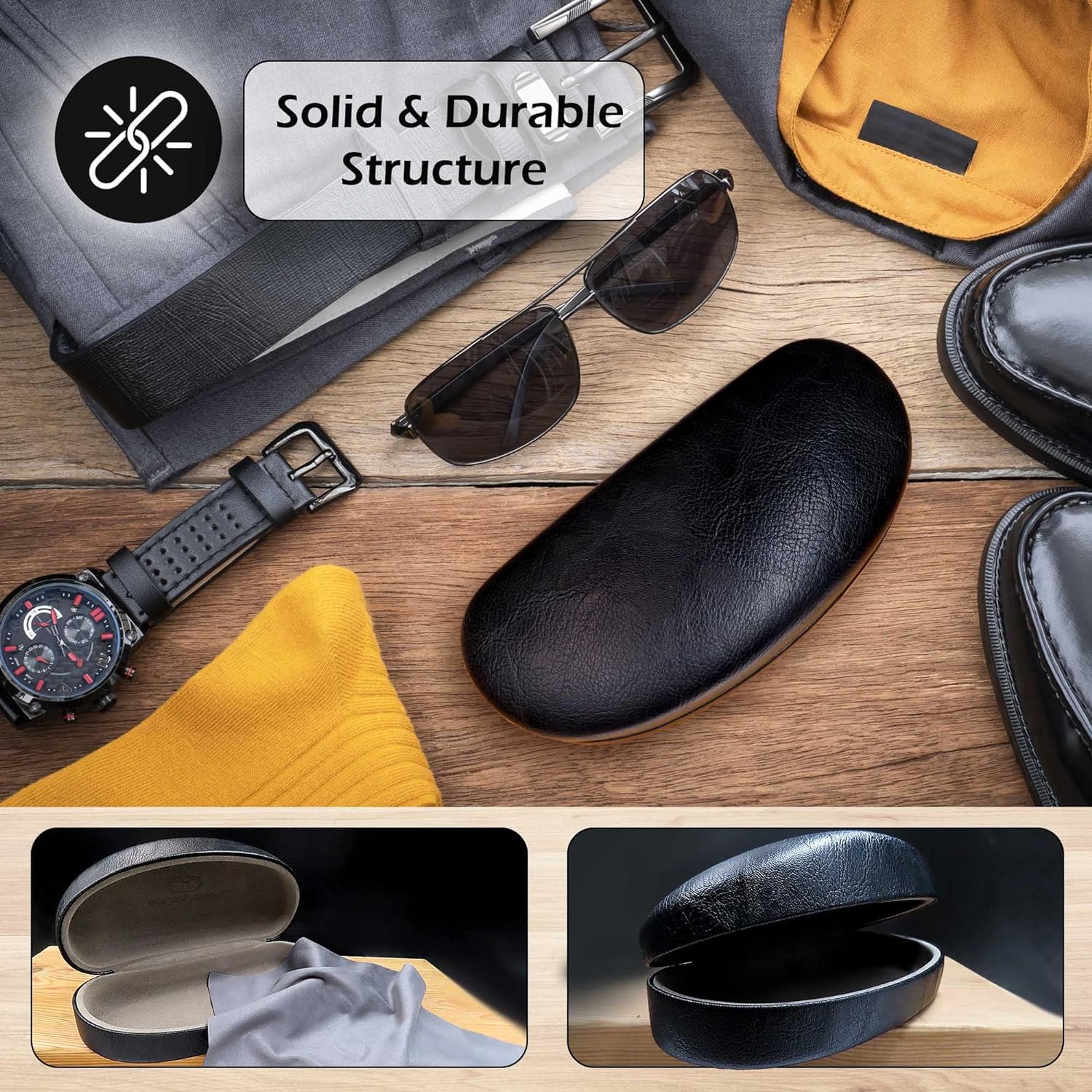 Styzere Hard Sunglasses Case with Cleaning Cloth and Pouch, Black 4