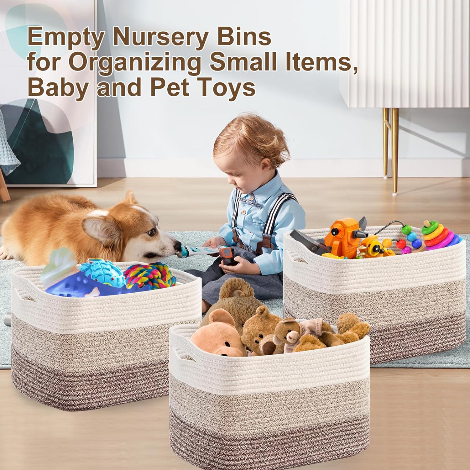 gradient Yellow Laundry Basket with handle - 21"×17"×12" Large woven Cotton Rope blanket basket,storage basket for Blankets,Baby Toys & Clothes (Fits Bathroom,Nursery, bedroom,Living Room) - Image 6