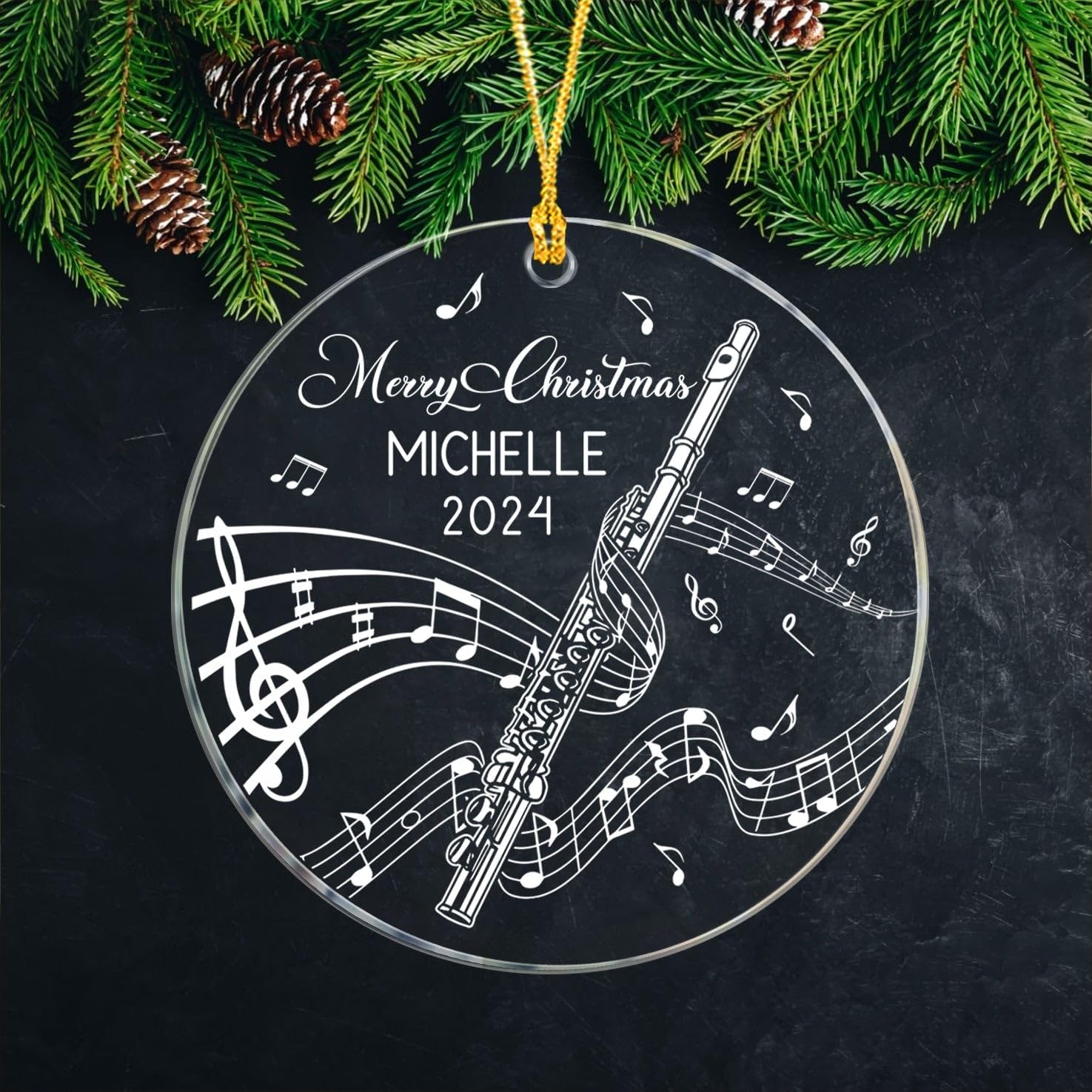 Flute Player Personalized Music Acrylic Ornament, Merry