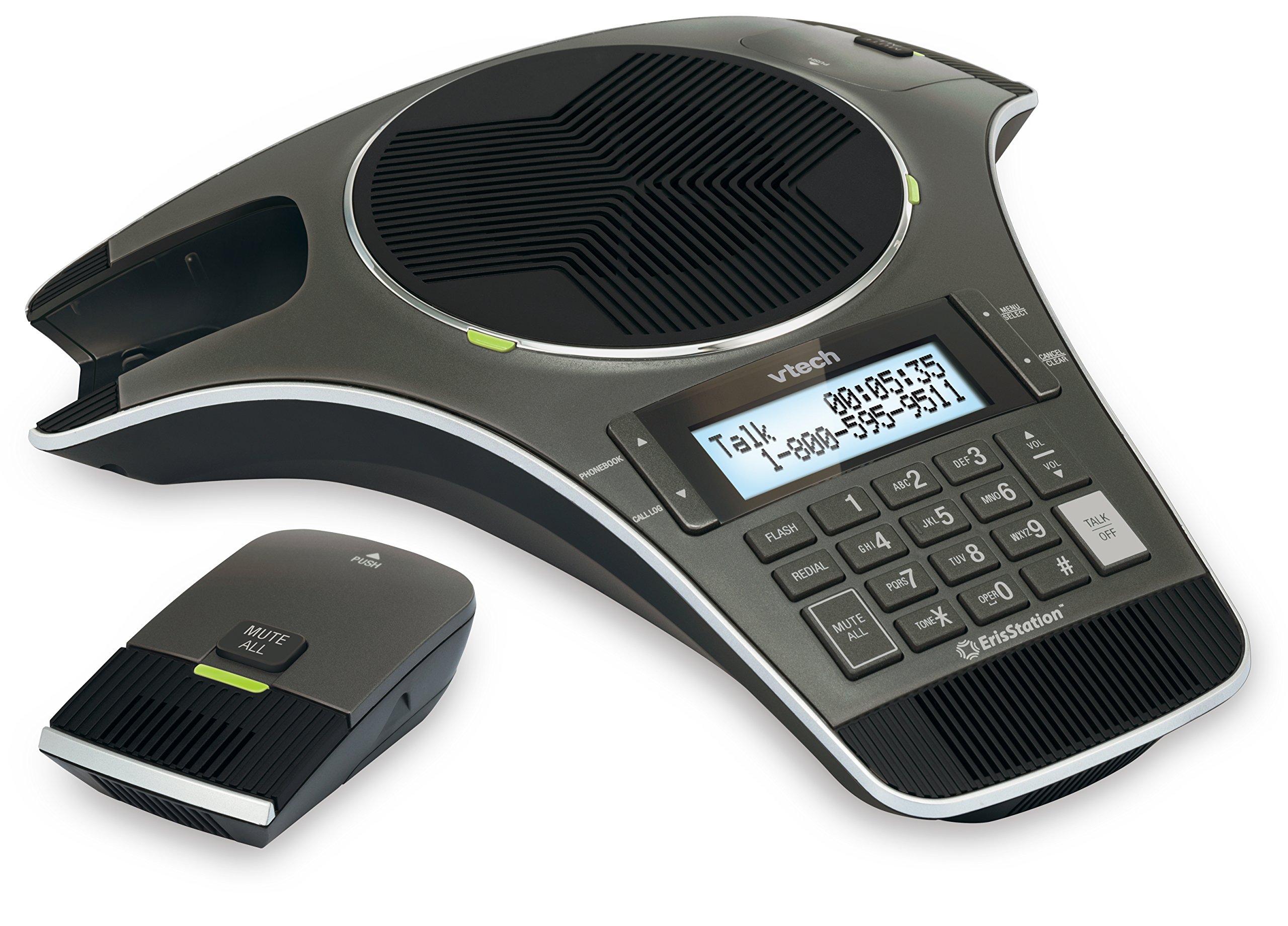 VTech VCS702 ErisStation DECT 6.0 Conference Phone with Two Wireless Mics Using Orbitlink Wireless Technology