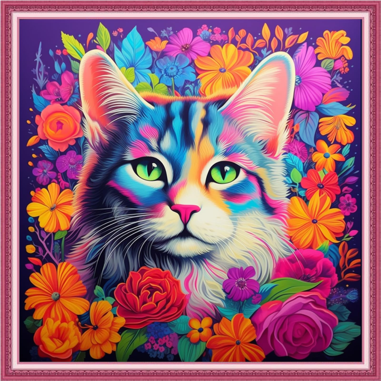 Joyhoor Cross Stitch Kits for Beginners Stamped Cross-Stitch Supplies Needlework preprint Embroidery Kits for Adults DIY Needlepoint Kits Embroidery Patterns 11CT-Flower Cat 18.x18 inch