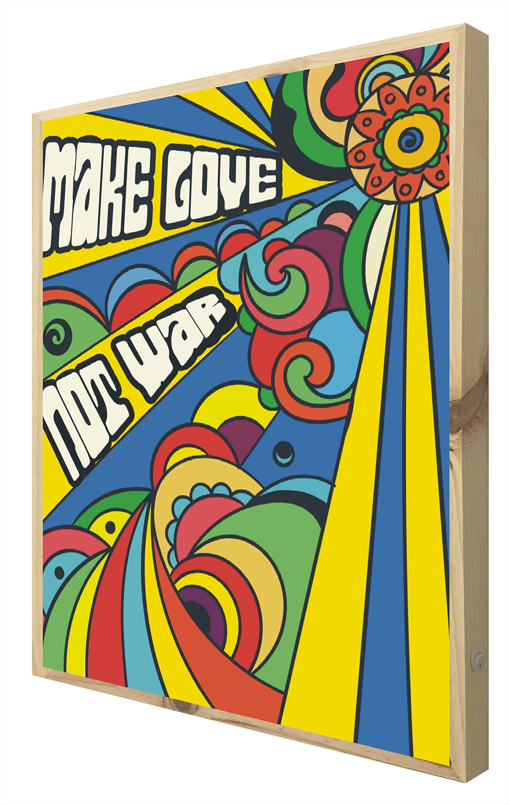 Panneau en bois avec lumière LED Make Gove Not War cadeau