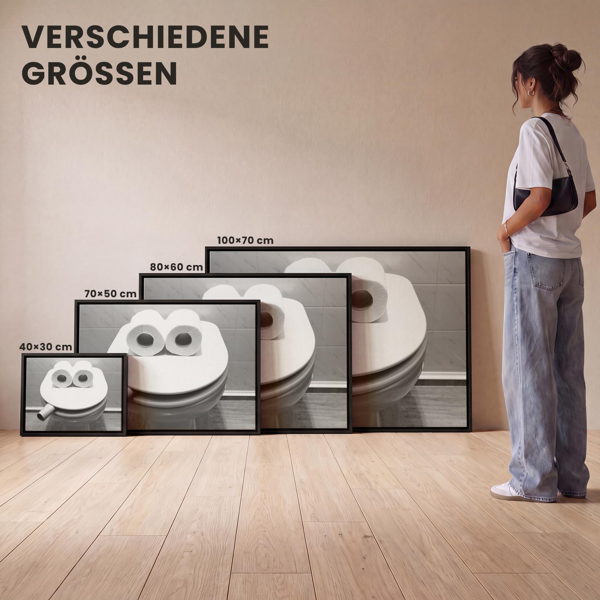 OnlyWow© Gemälde Mit Rahmen 80x60 cm Wohnzimmer Deko Modern Wandbild Kunstdruck auf Leinwand Bild Room Decor Geschenke WC - Toilettensitz - Lustig - Toilette