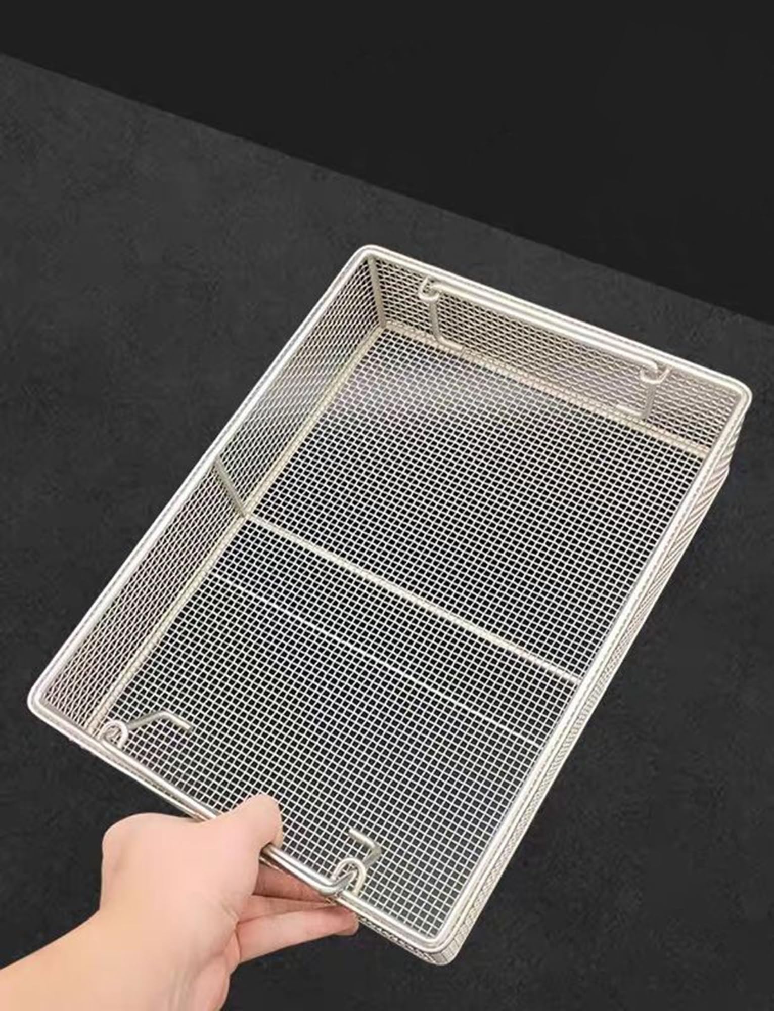 Bandeja para Instrumental y Cesta de esterilización de Malla de Acero Inoxidable 304 con asa, Cesta de desinfección médica para hospitales y clínicas, 50x30x15cm, Duradera y Resistente a la