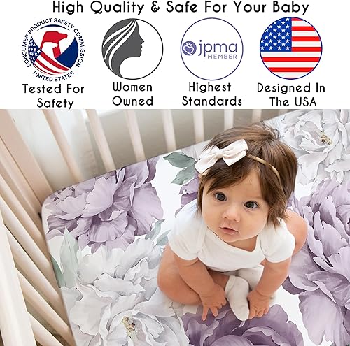 Miniatura 3 de Sweet Jojo Designs Sábana bajera para cuna, color morado lavanda, bohemio, elegante, floral, para niña, para habitación de bebé, habitación de