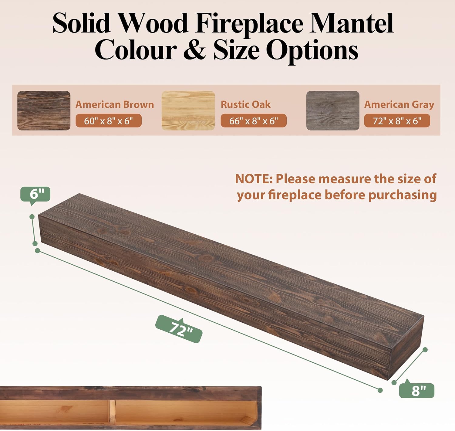 72 Inch Fireplace Mantel Shelf - 8" Deep Solid Wood Floating Mantel for Over Fireplace - 120LBS with Invisible Bracket - Handcrafted TV Decor for Livingroom & Bedroom - Charred Rustic Brown