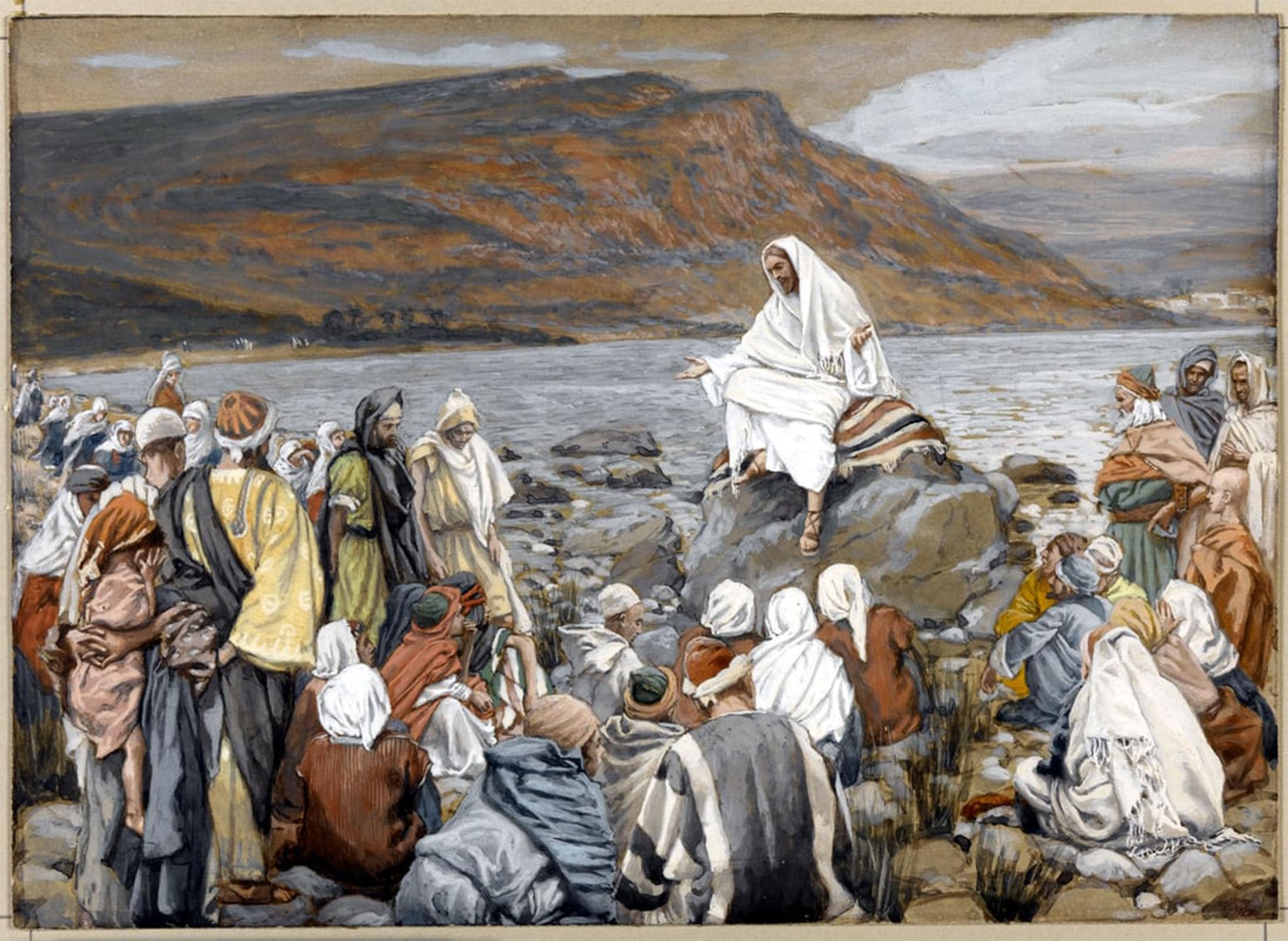 ARTXLXXBN Famous Print Painting Colorful Art Print Jesus Teaches the People by Jacques Canvas Art Decorations for Home Decor 60x90cm